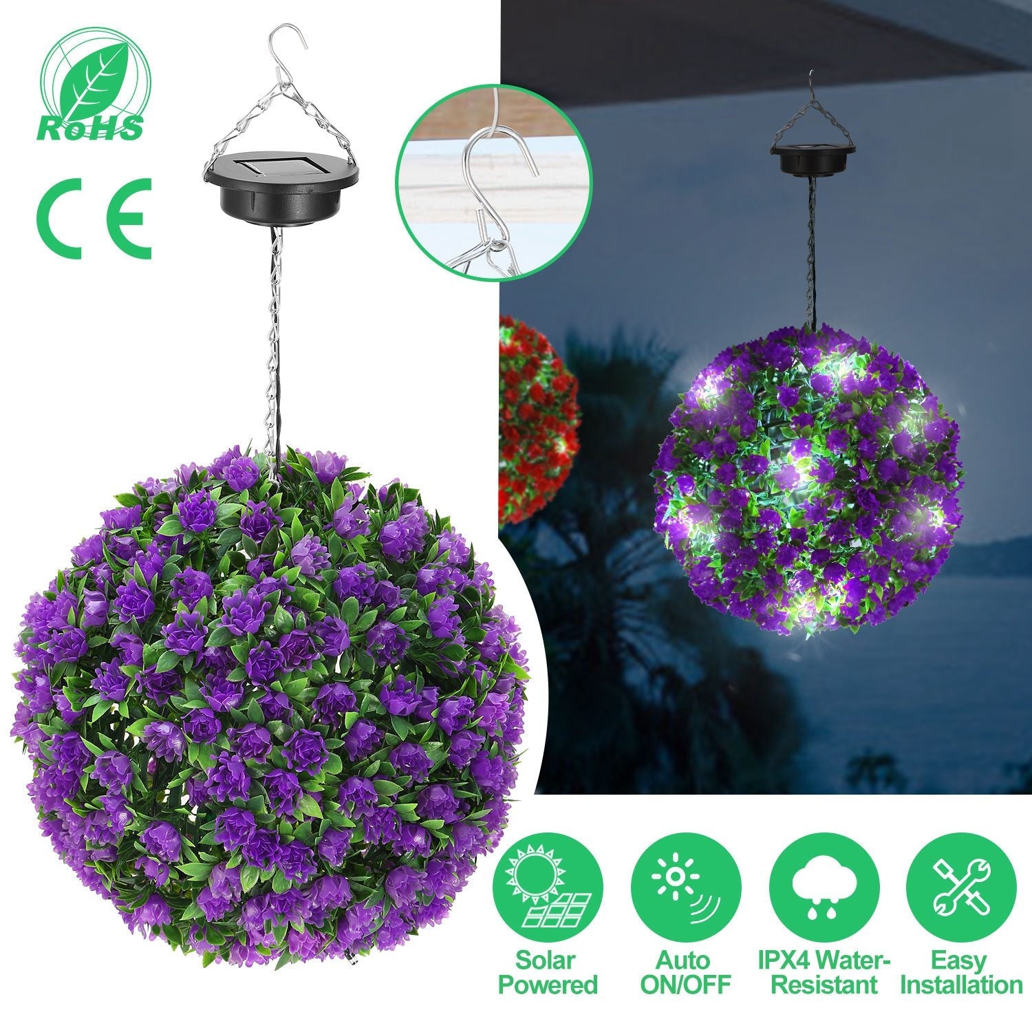 Solar Powered Topiary Ball Artificial Rose 20 LED Lights Big Discount For Sale