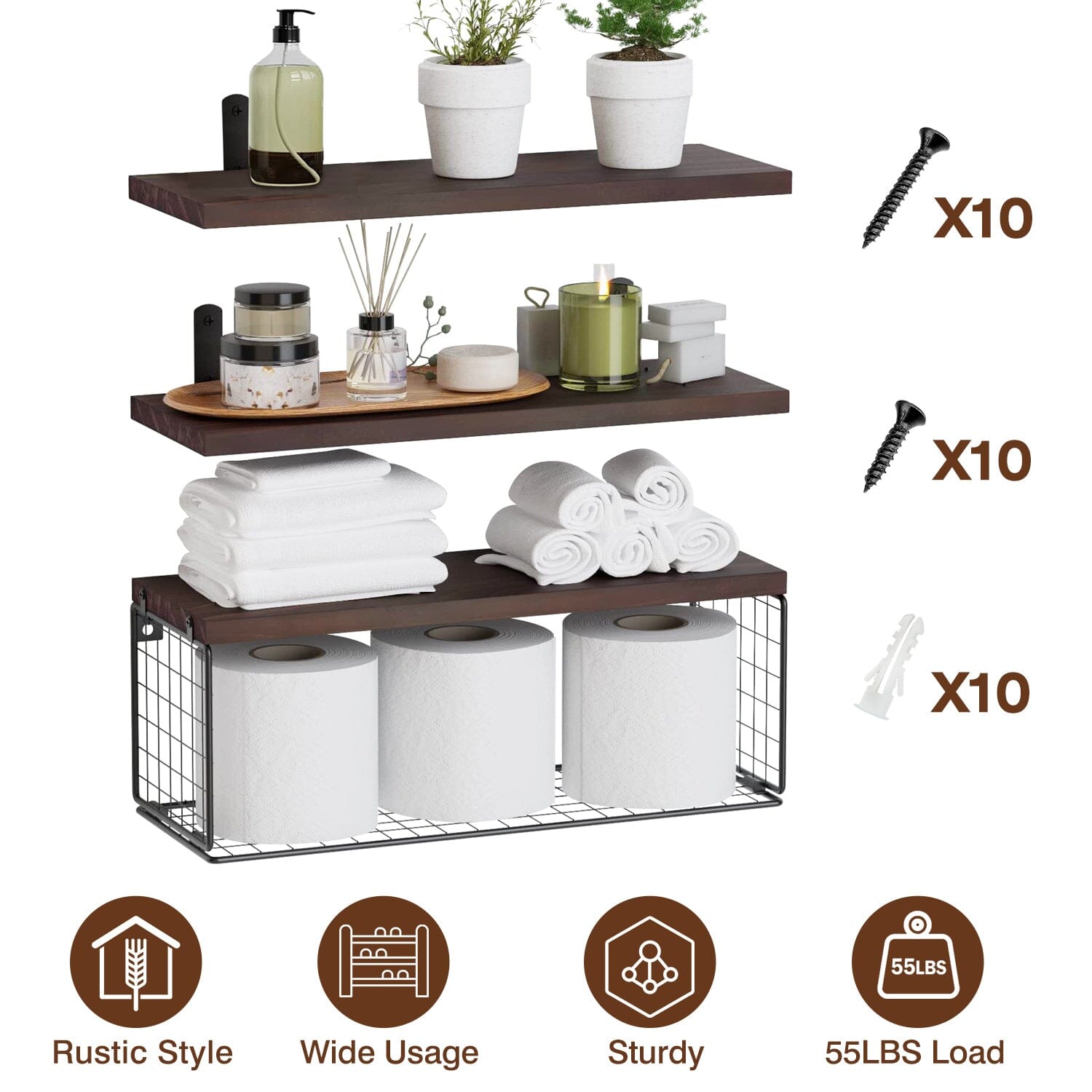 2-in-1 Floating Shelves Wall Mounted with Storage Basket Purchase Cheap Pice