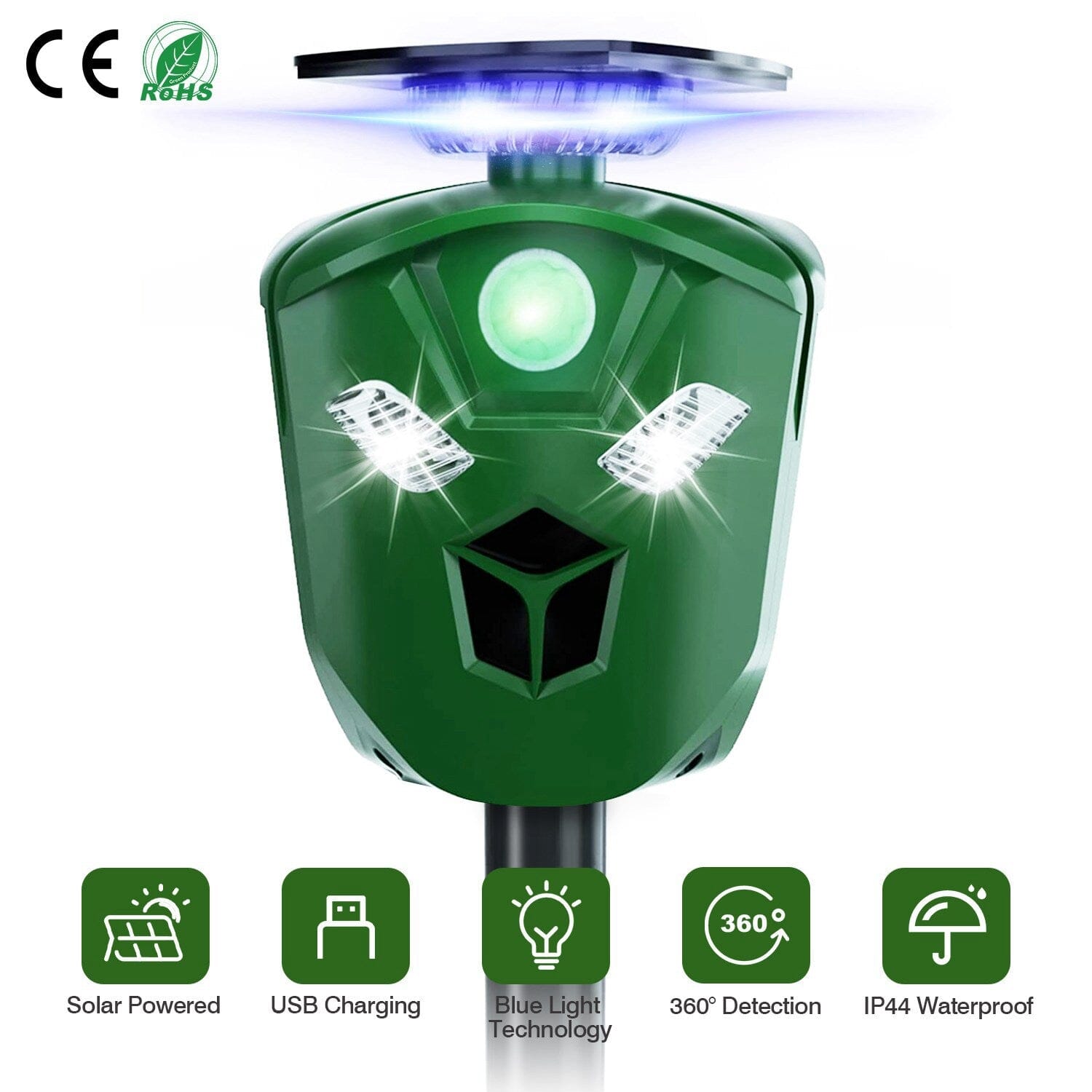 360° Electric Solar Powered Ultrasonic Repeller with Motion Sensor LED Flashing Lights Cheap Sale For Cheap