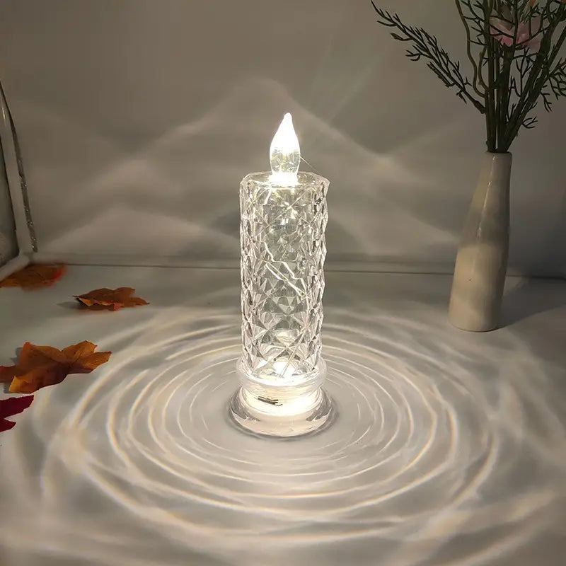 Battery-Powered LED Candle Lamp With Rose Pattern Refraction Halo Projection New Arrival Cheap Pice