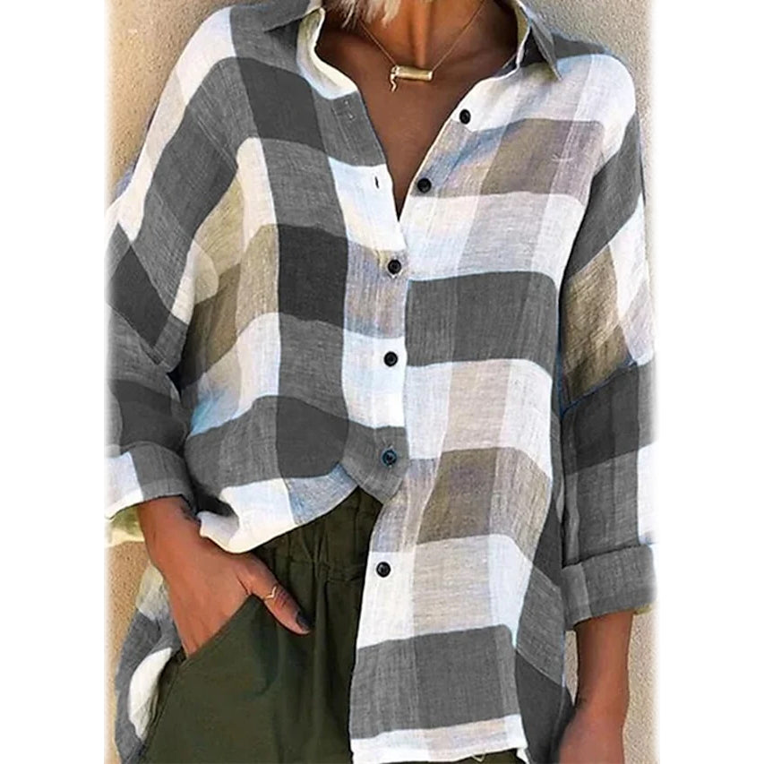 Women's Basic Loose Checkered Long Sleeve Shirt Many Kinds Of Cheap Online