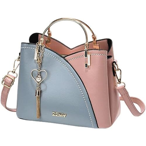 Color Block Satchel Bag with Metal Tassel Decor and Crossbody Strap Purchase For Sale