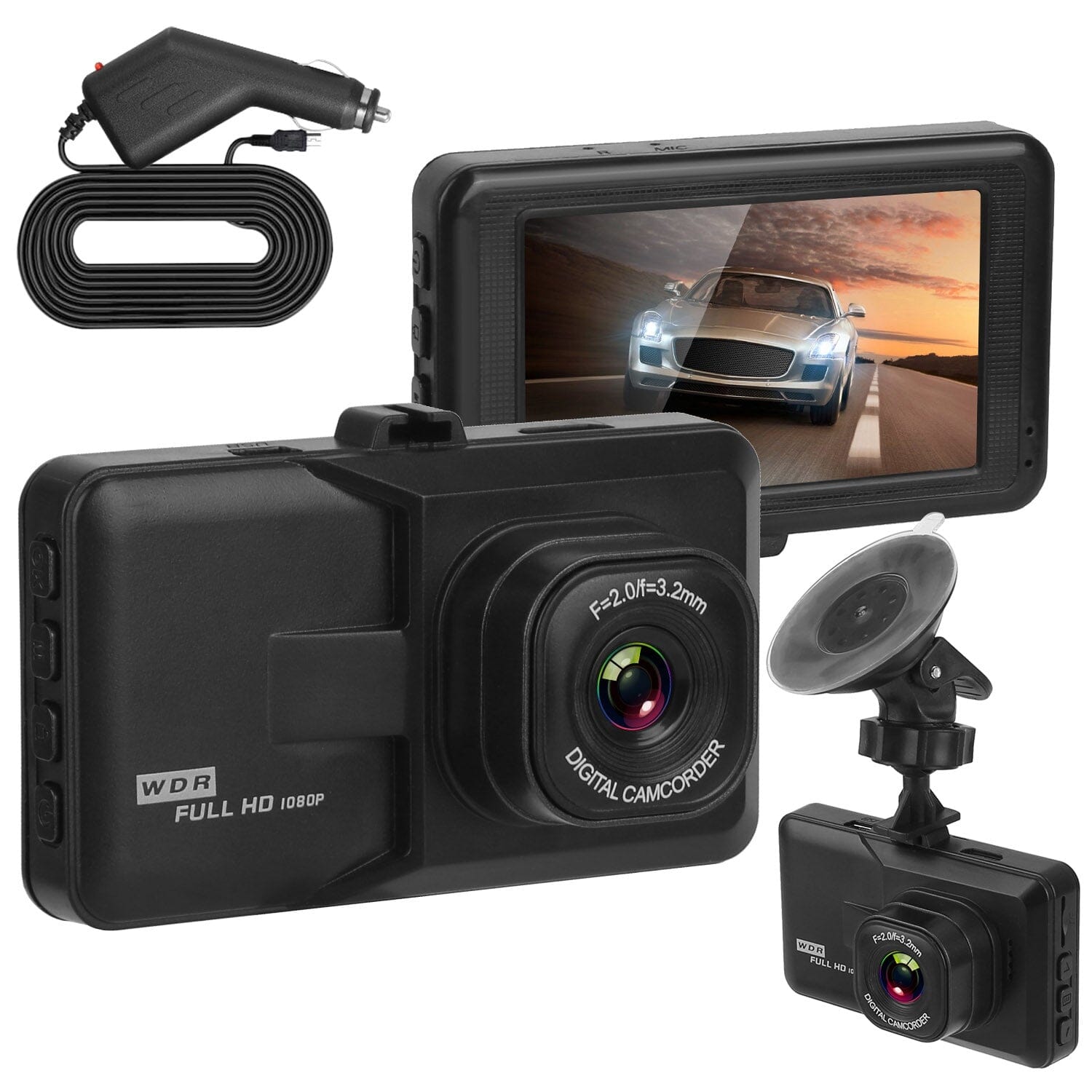 1080P Car DVR 3 Camera Dash Cam with 100° Angle Loop Recording Motion Detection Free Shipping Fashionable