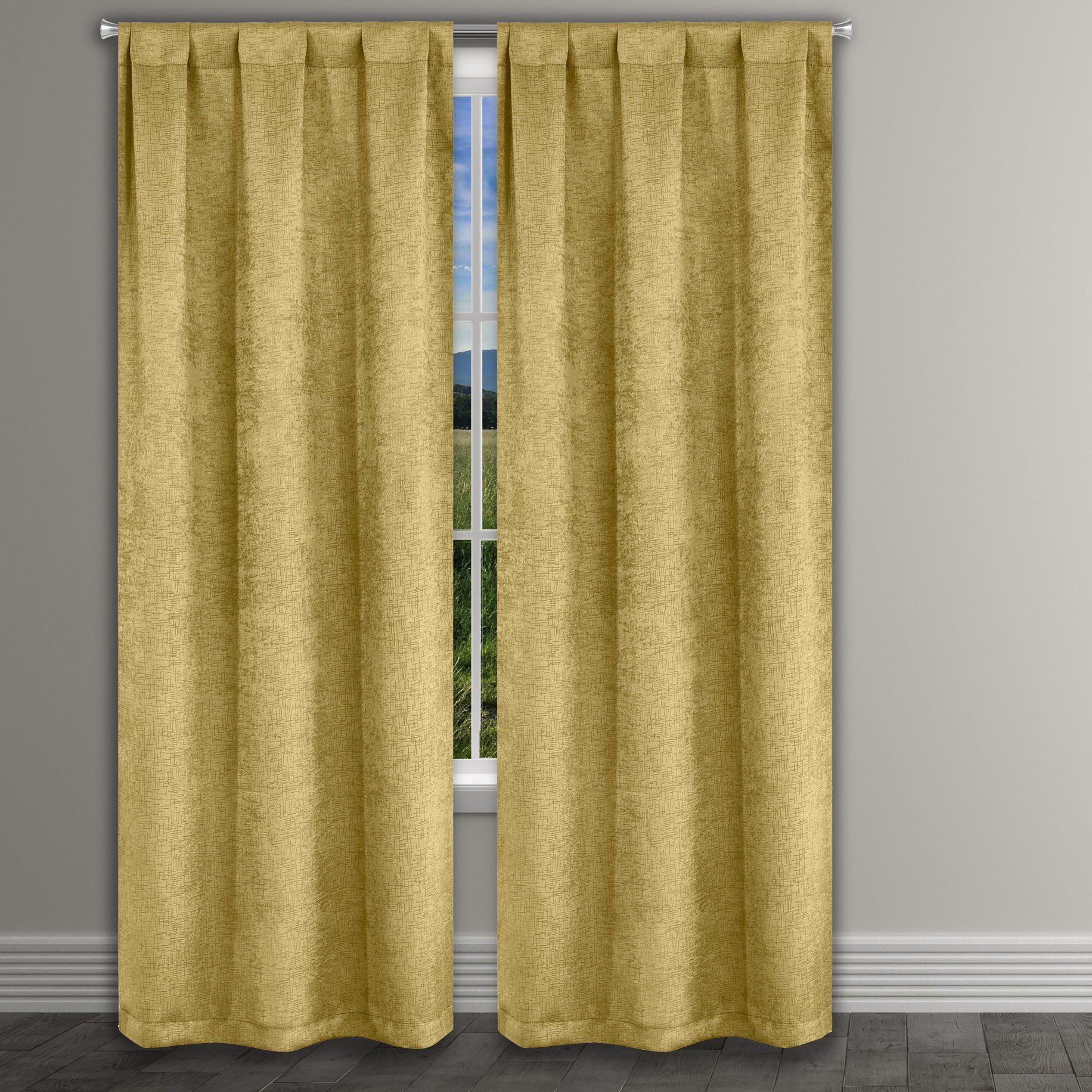 Heavy Suede Embossed Textured Blackout Thermal Window Curtain Pair Panel Cheap View