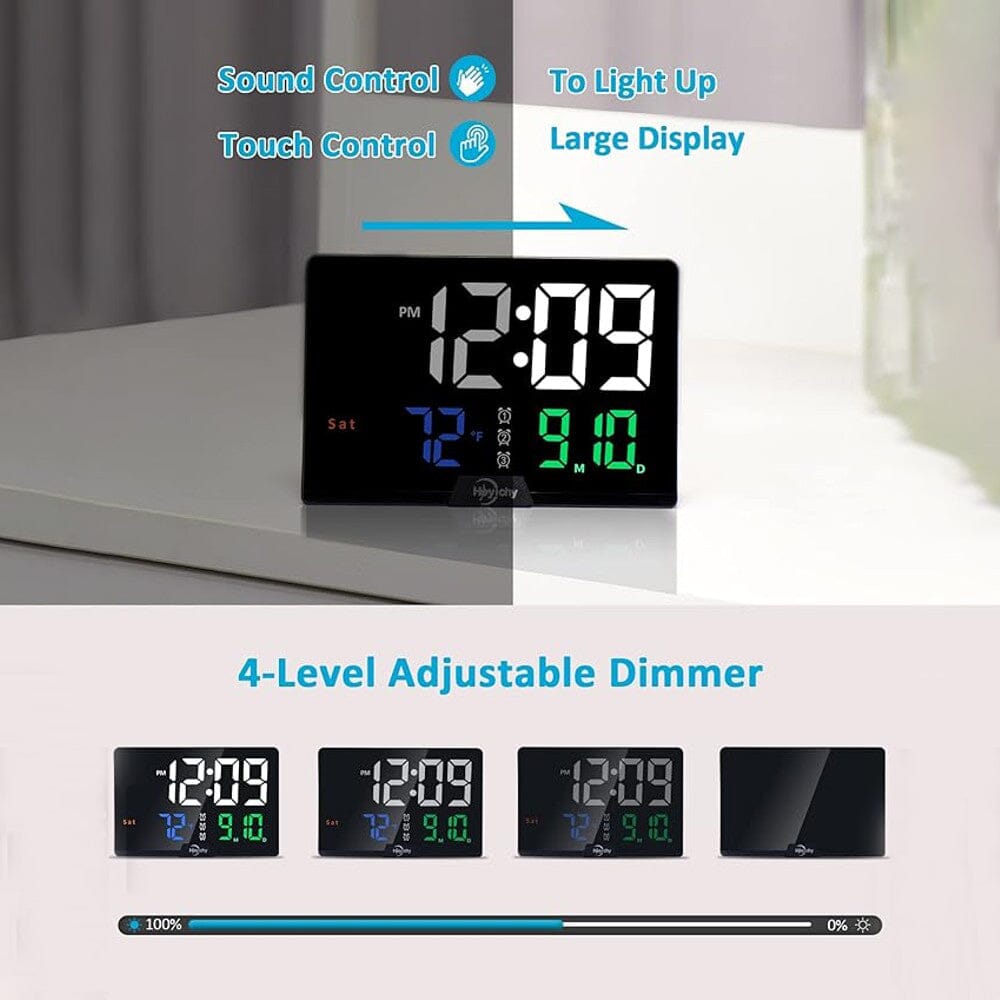 Digital Alarm Clock with Large Number LED Display, Calendar, Date, Temperature & Colored Digits Free Shipping High Quality