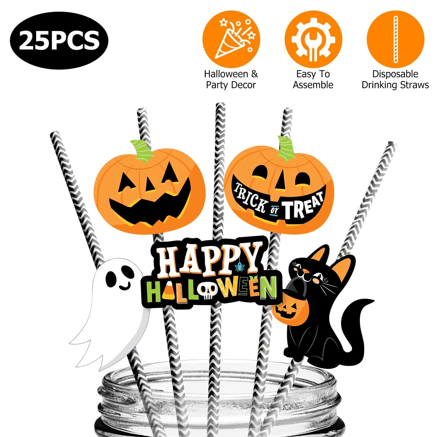 24-Pieces: Halloween Party Striped Decorative Paper Straws Online Shop From China