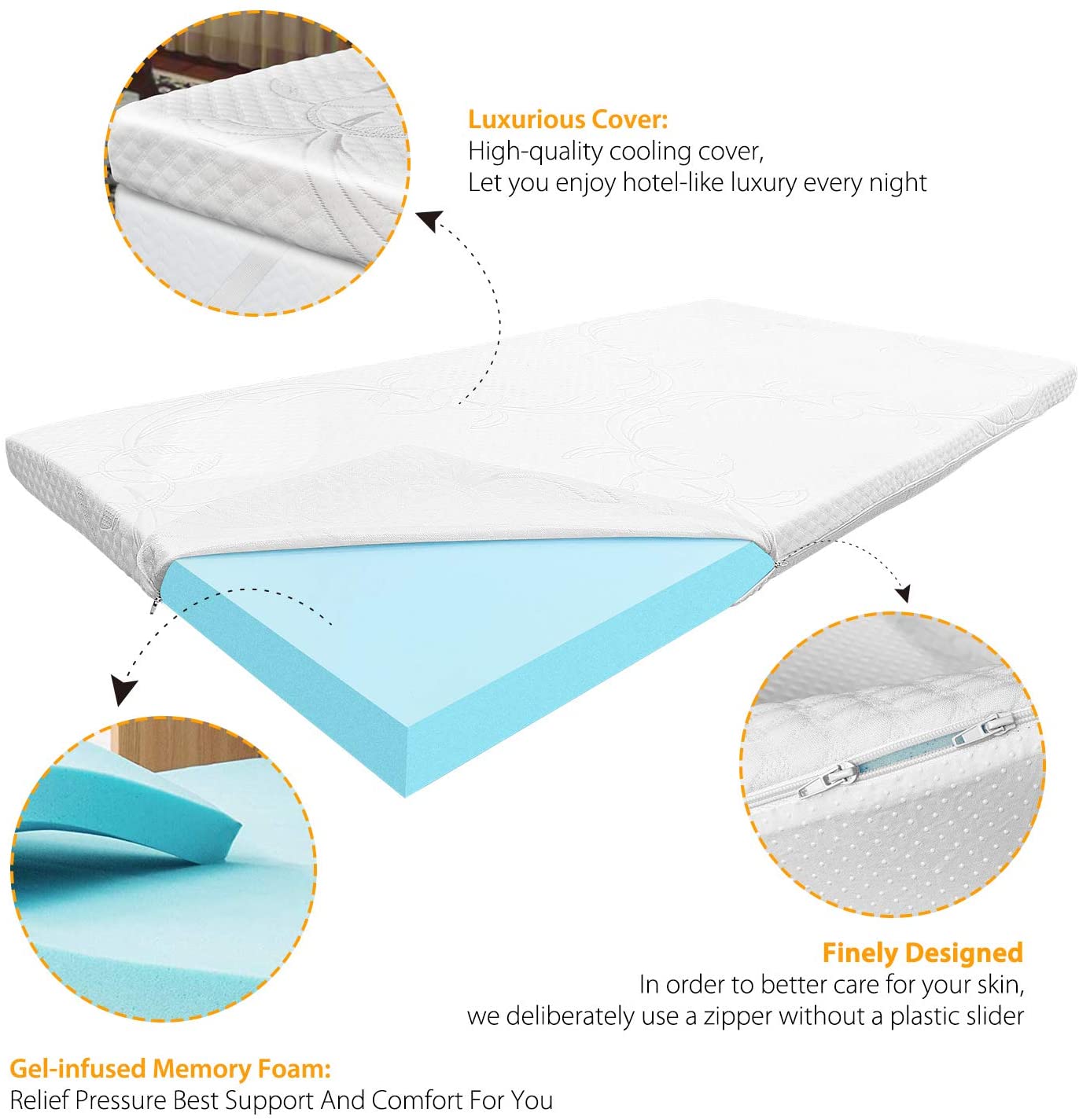 LSOFT Mattress Pad Gel Infused Memory Foam Mattress Topper 4 Corner Elastic Anchor Band Washable Bed Cover Discount With Mastercard