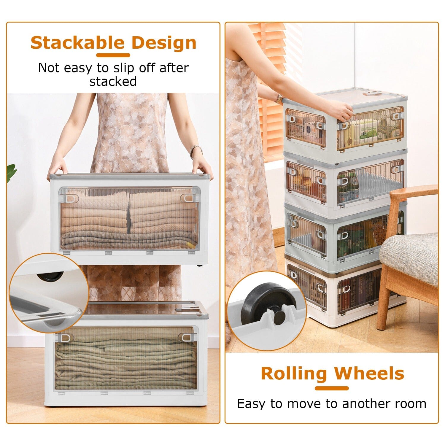 Foldable Storage Bins with Lid 4 Doors Collapsible Stackable with Lock Inexpensive Sale Online