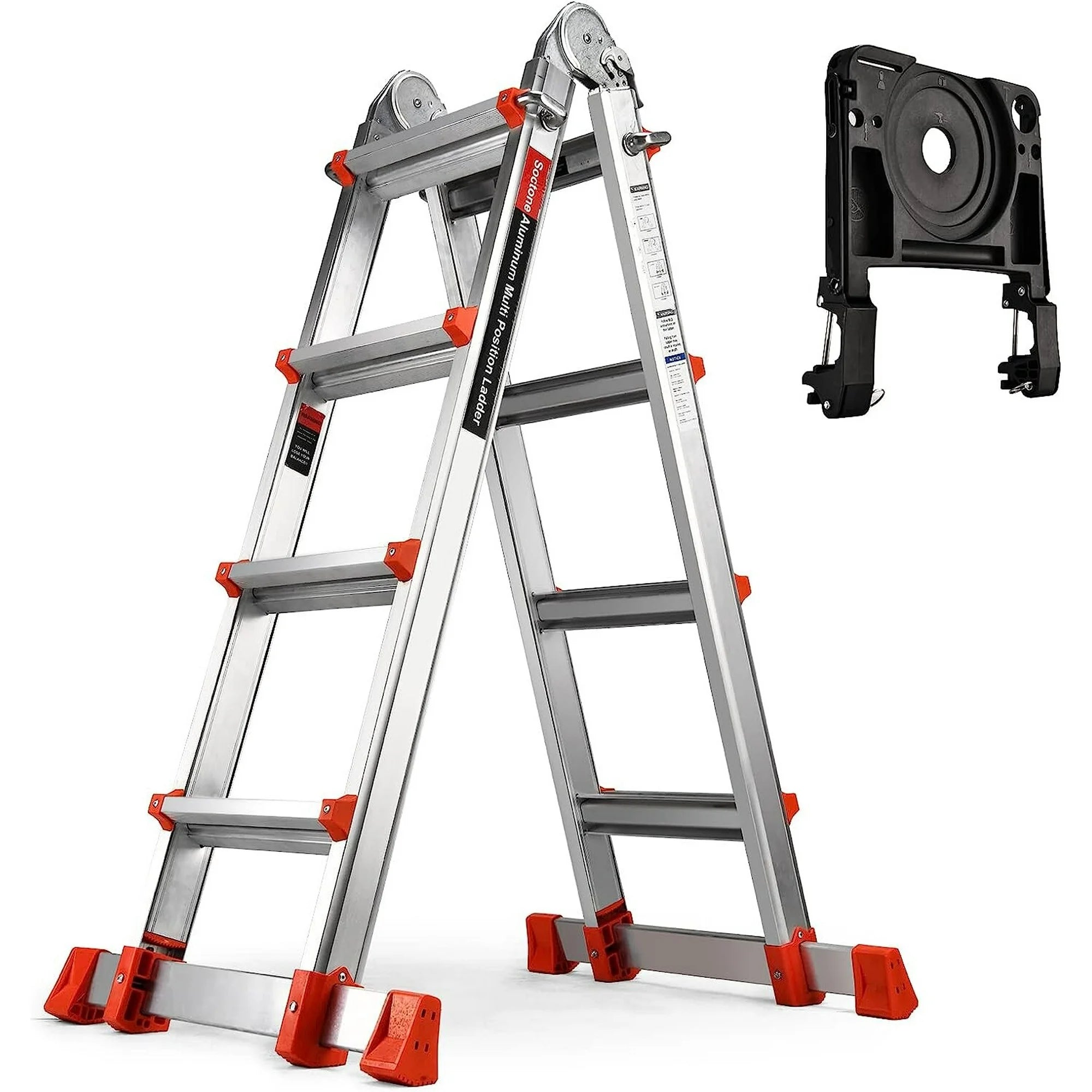 Soctone Ladder, A Frame 4 Step Extension Ladder, 17 Ft With Multi Position & Removable Tool Tray with Stabilizer Bar Best Seller For Sale