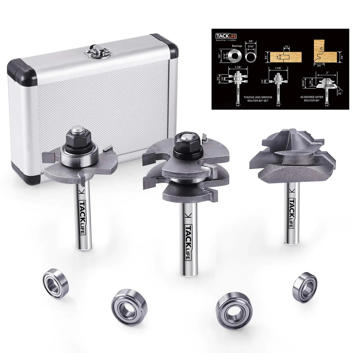 TACKLIFE Router Bit Set 1/4 Shank, Tongue and Groove Router Bit Set with 4Pcs Bearings Set RB31C Sale Affordable