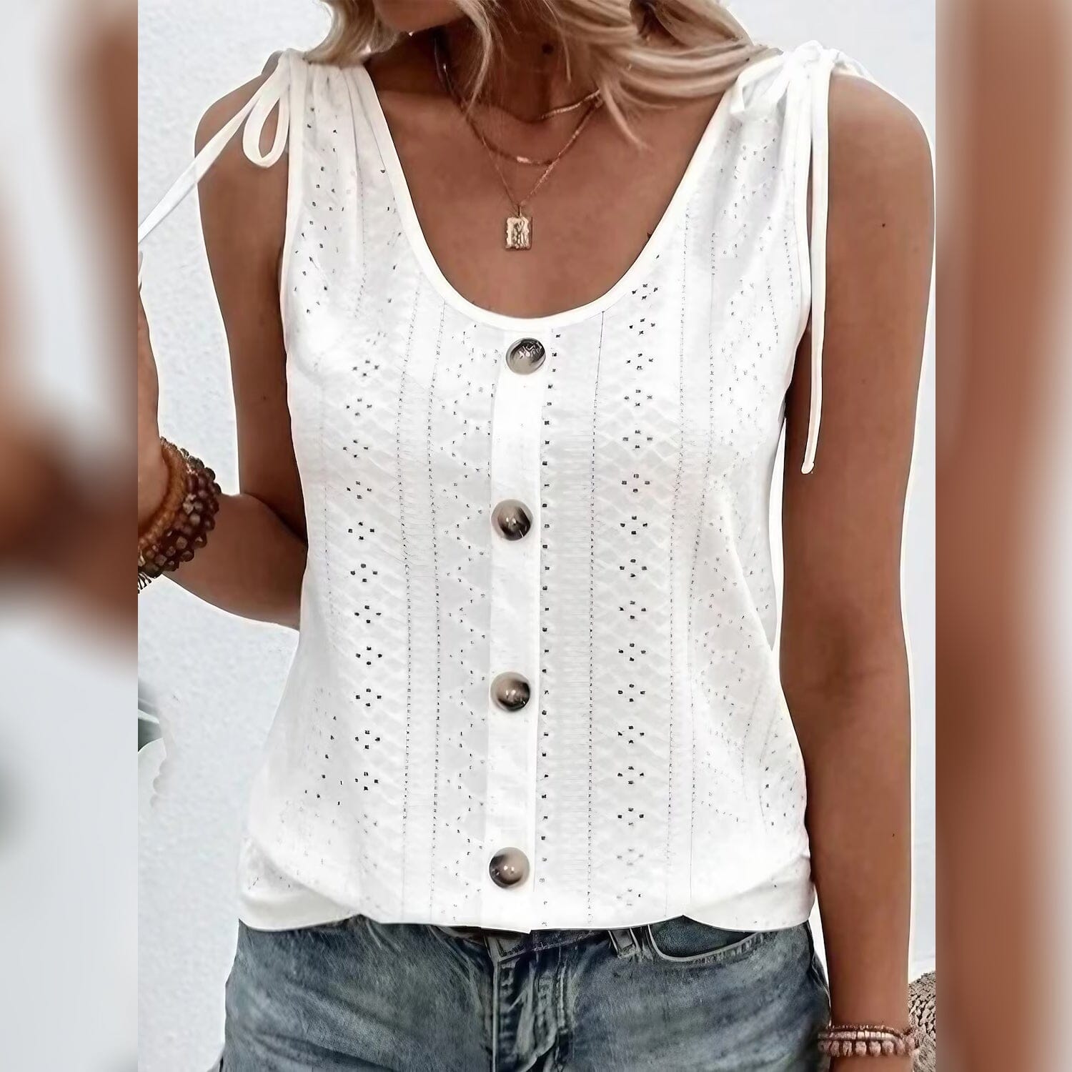 Women's Tank Top Plain Button U Neck Marketable