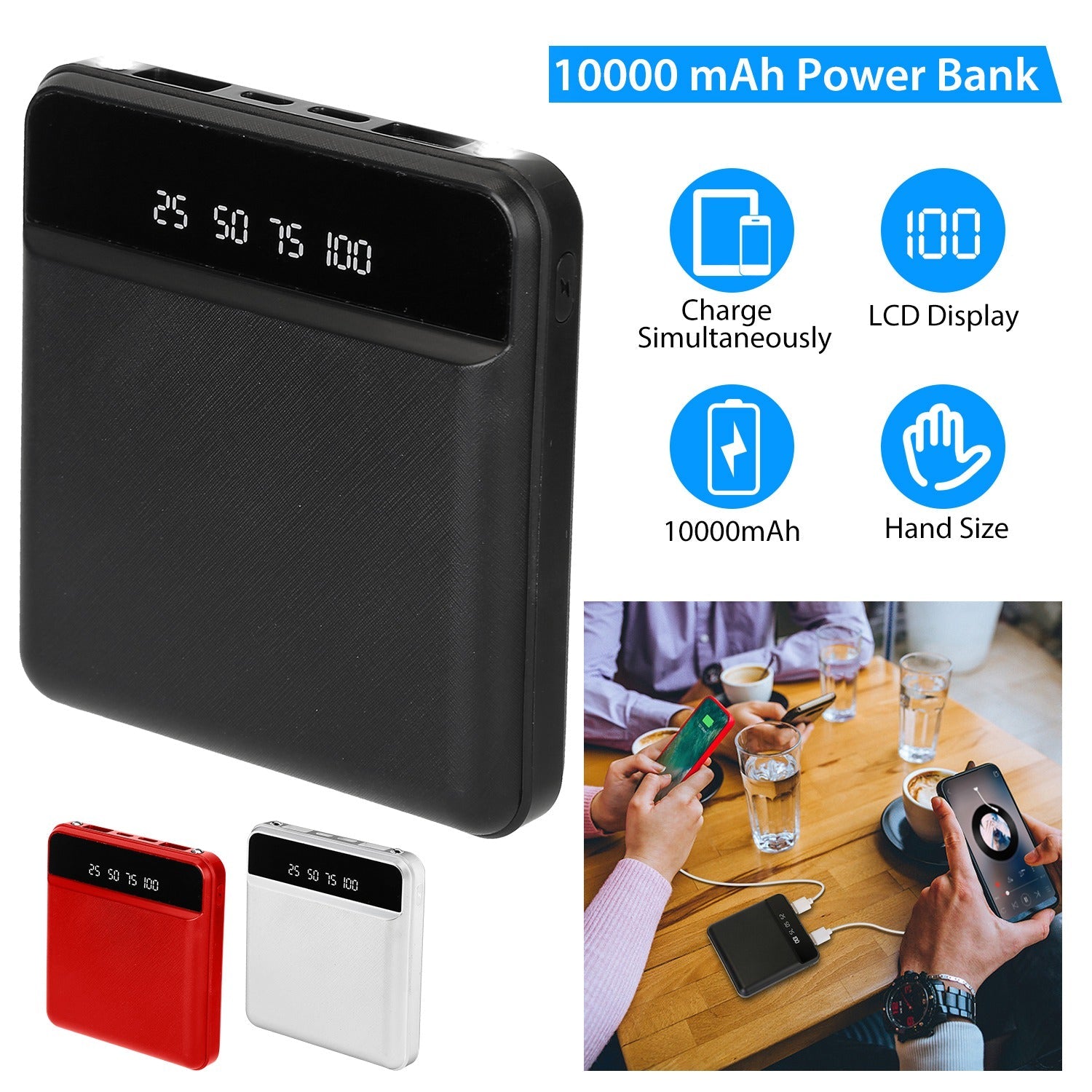 10000 mAh Portable Powerbank Mini with Dual USB Ports LCD Display Cheap With Credit Card