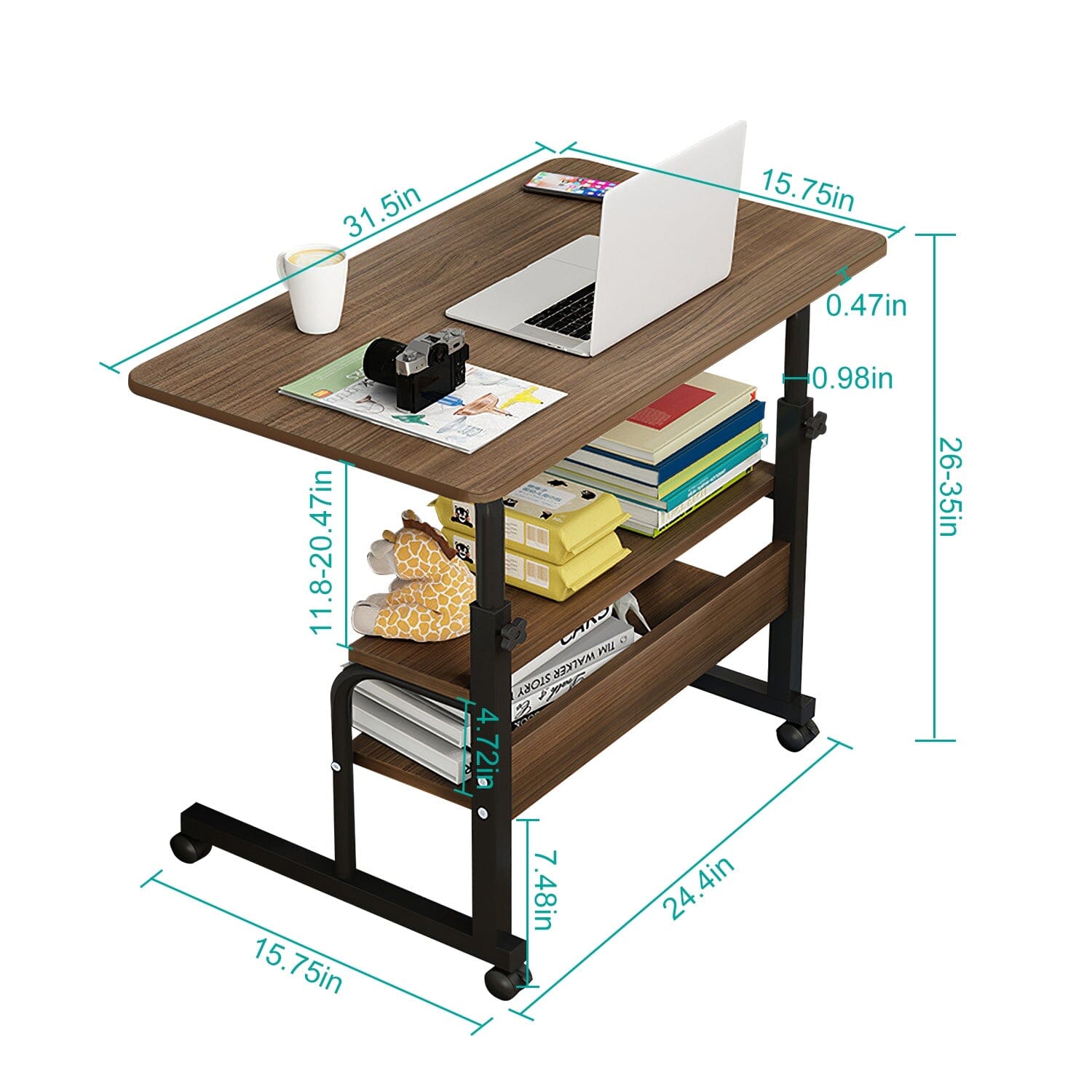 3-Tier Height Adjustable Laptop Desk with Rolling Wheels Cheapest