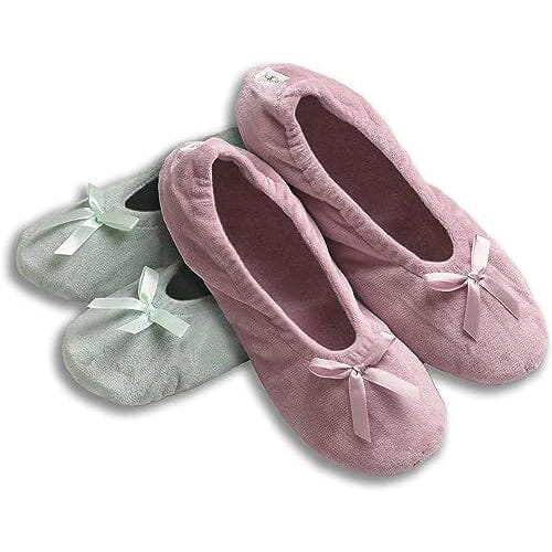 2-Pairs: Roxoni Women's Terry Classic Cotton & Velour Ballerina Slippers Outlet Locations Cheap Pice