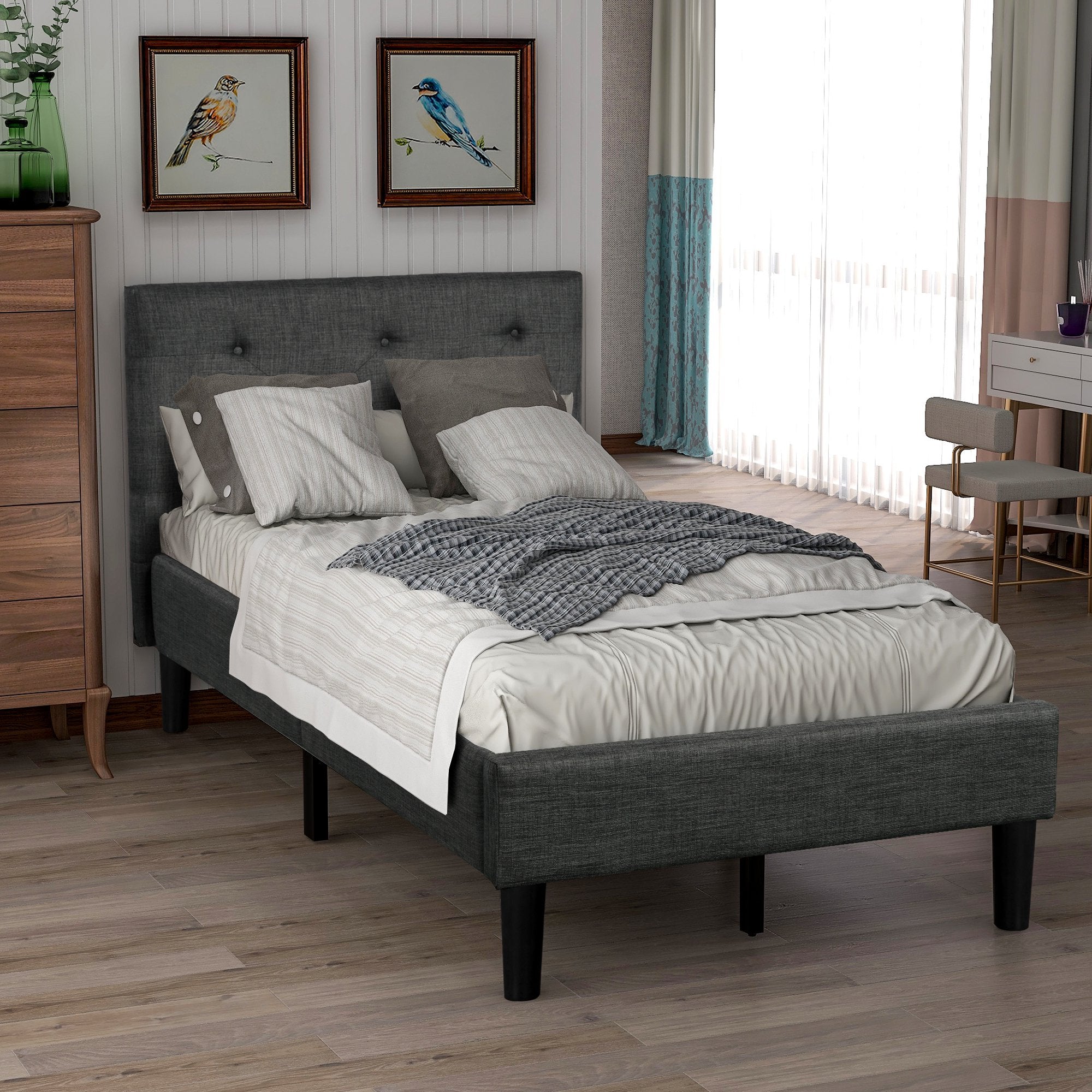 Tufted Platform Bed, Twin Size Button Upholstered Platform Bed Cheap Countdown Package