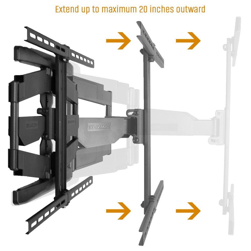 Full motion Articulating TV Wall Mount/ TV Bracket for Curved & Flat Panel TV, Fits 32 to 80 TVs 600X400 VESA Inc 10ft HDMI Cable and Bubble Level- Koramzi KWM3664AT-PRO Cheap Sale Countdown Package