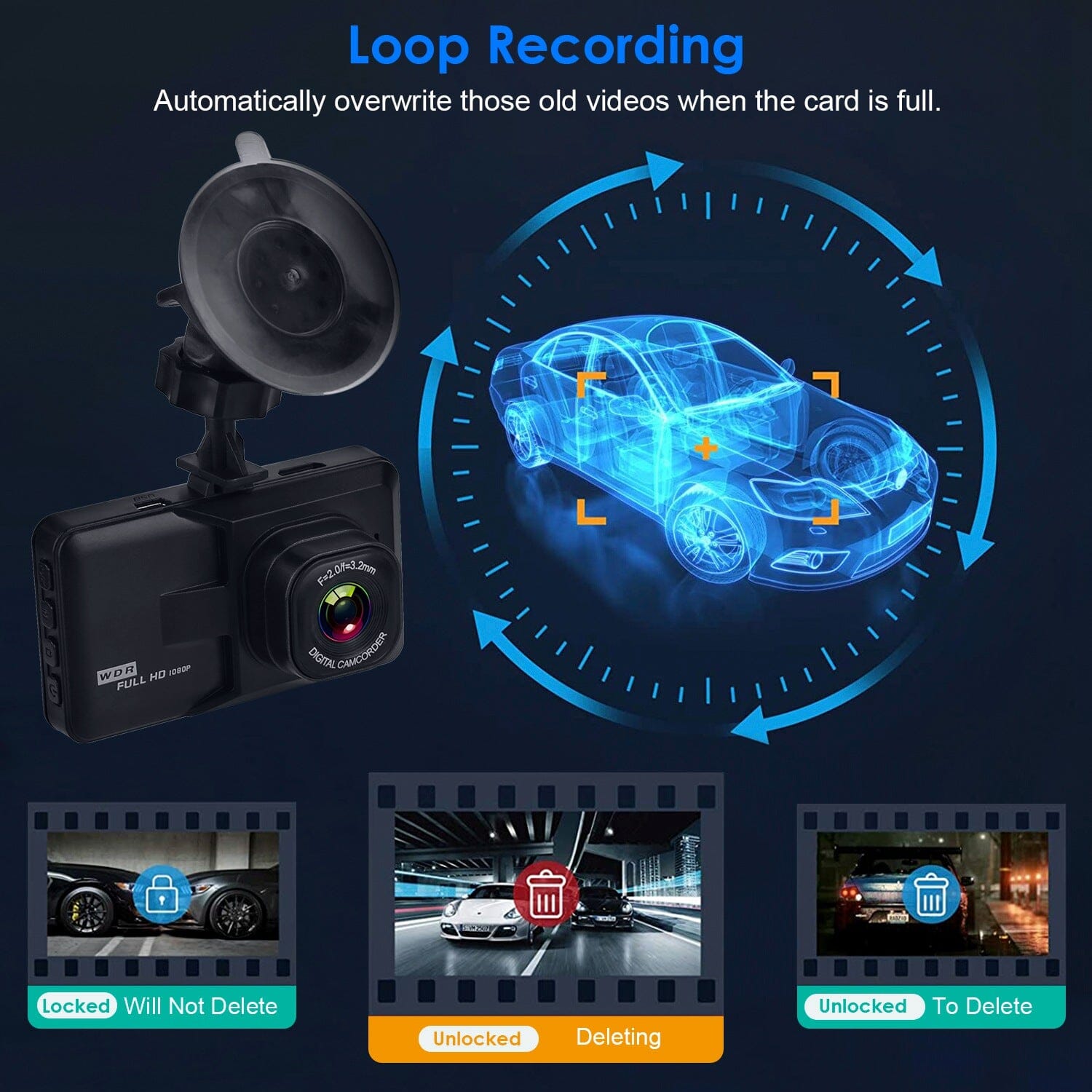 1080P Car DVR 3 Camera Dash Cam with 100° Angle Loop Recording Motion Detection Free Shipping Fashionable