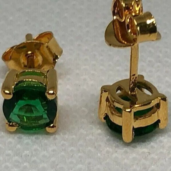 1 Ct Natural Green Emerald Round Cut Women's Stud Earrings 14K Real Yellow Gold Top Quality Cheap Pice