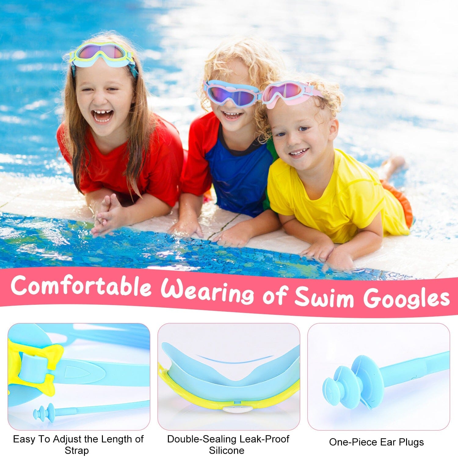 Kids Swim Goggles with Ear Plugs UV Protection Anti-Fog Leak Proof Outlet Affordable