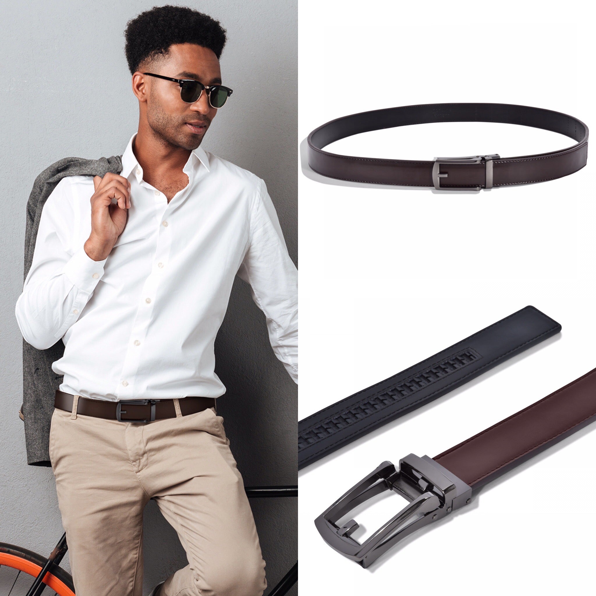 2-Pack: Carlo Fellini Men's Ratchet Belt Genuine Leather Belt Sale Cheapest Pice