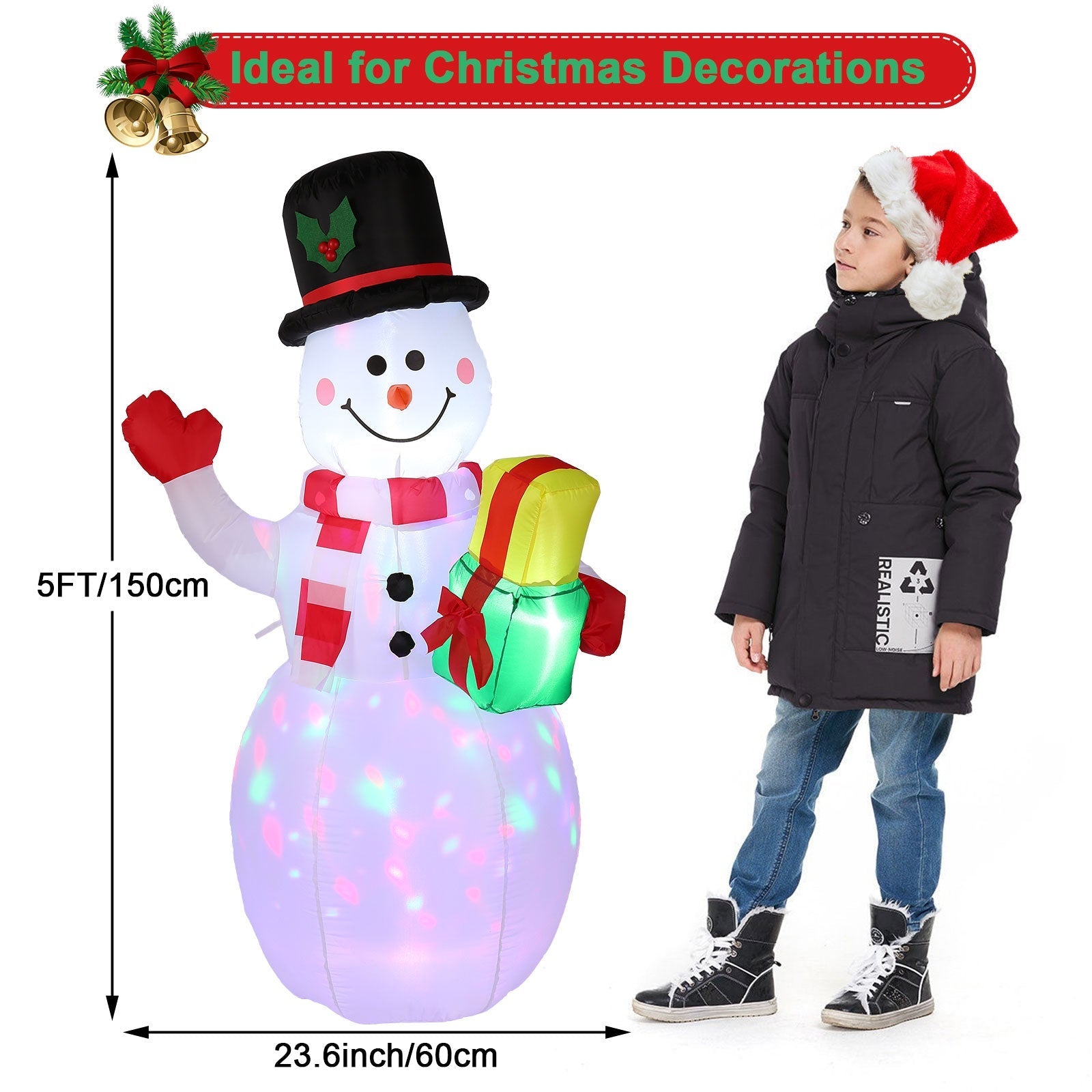 5FT Snowman Inflatable Outdoor Decoration Rotating LED Lights Finishline