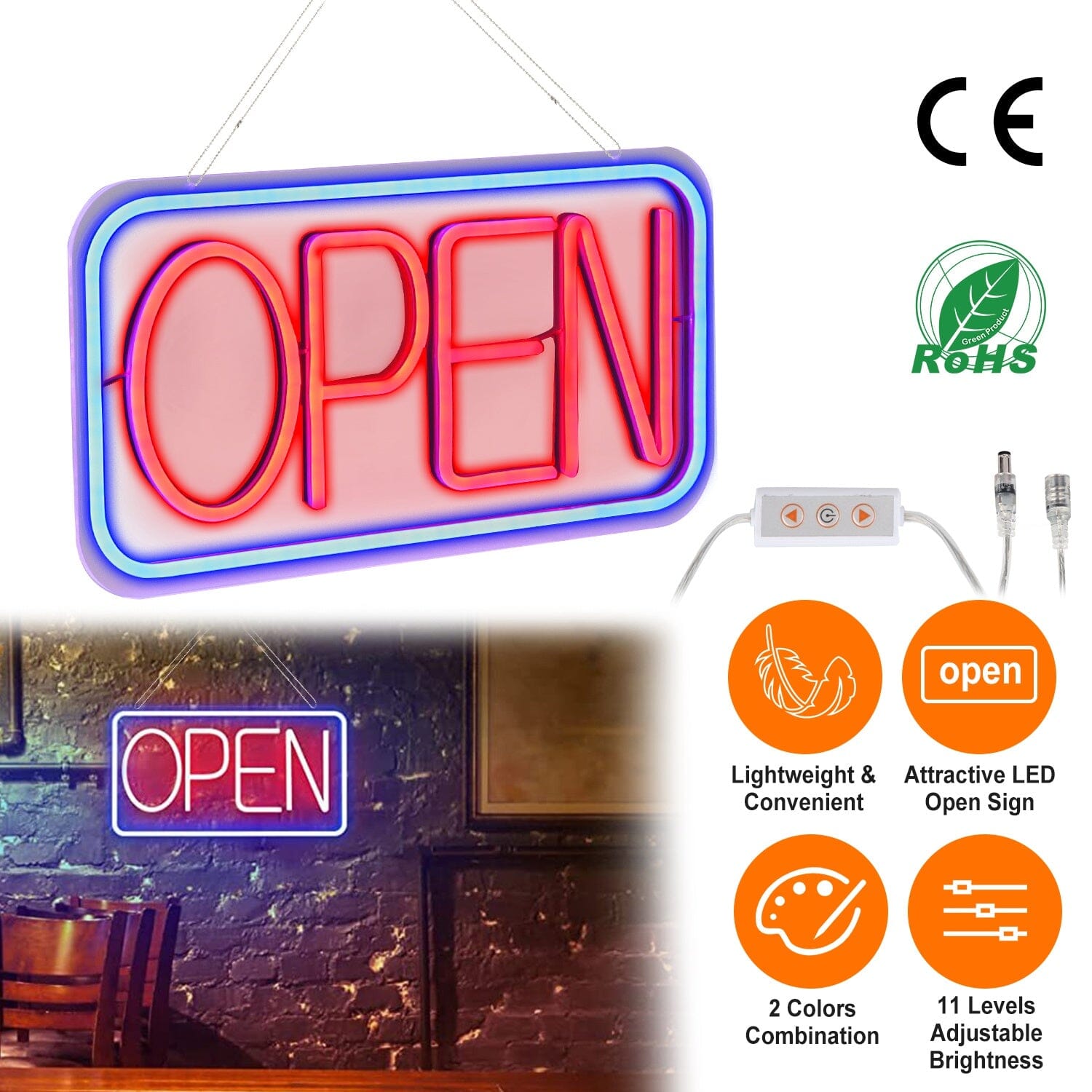 LED Open Sign Advertisement Board with 11 Levels Adjustable Brightness Clearance Footaction