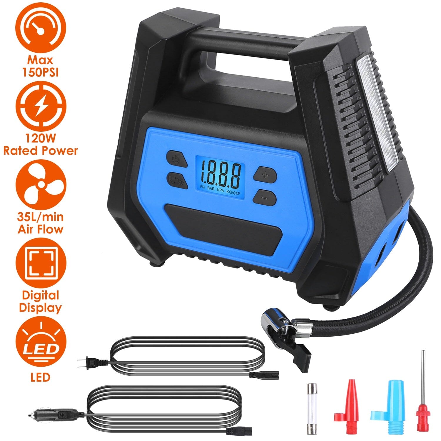 120W Max Power Portable Tire Pump with Digital Display LED Light Cheap Pices Authentic