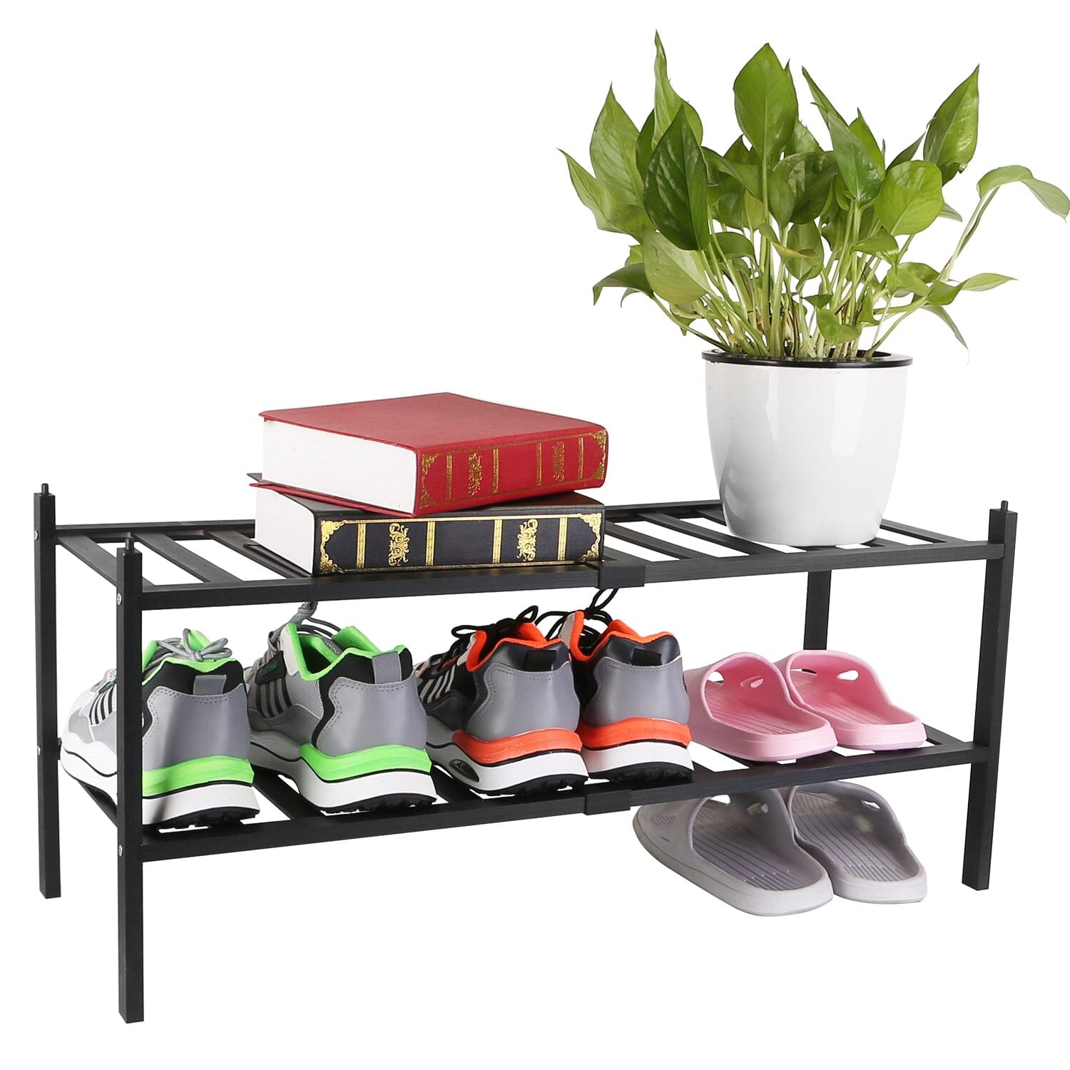 Bamboo Shoe Rack 2-Tier Stackable Shoe Shelf Clearance Sast