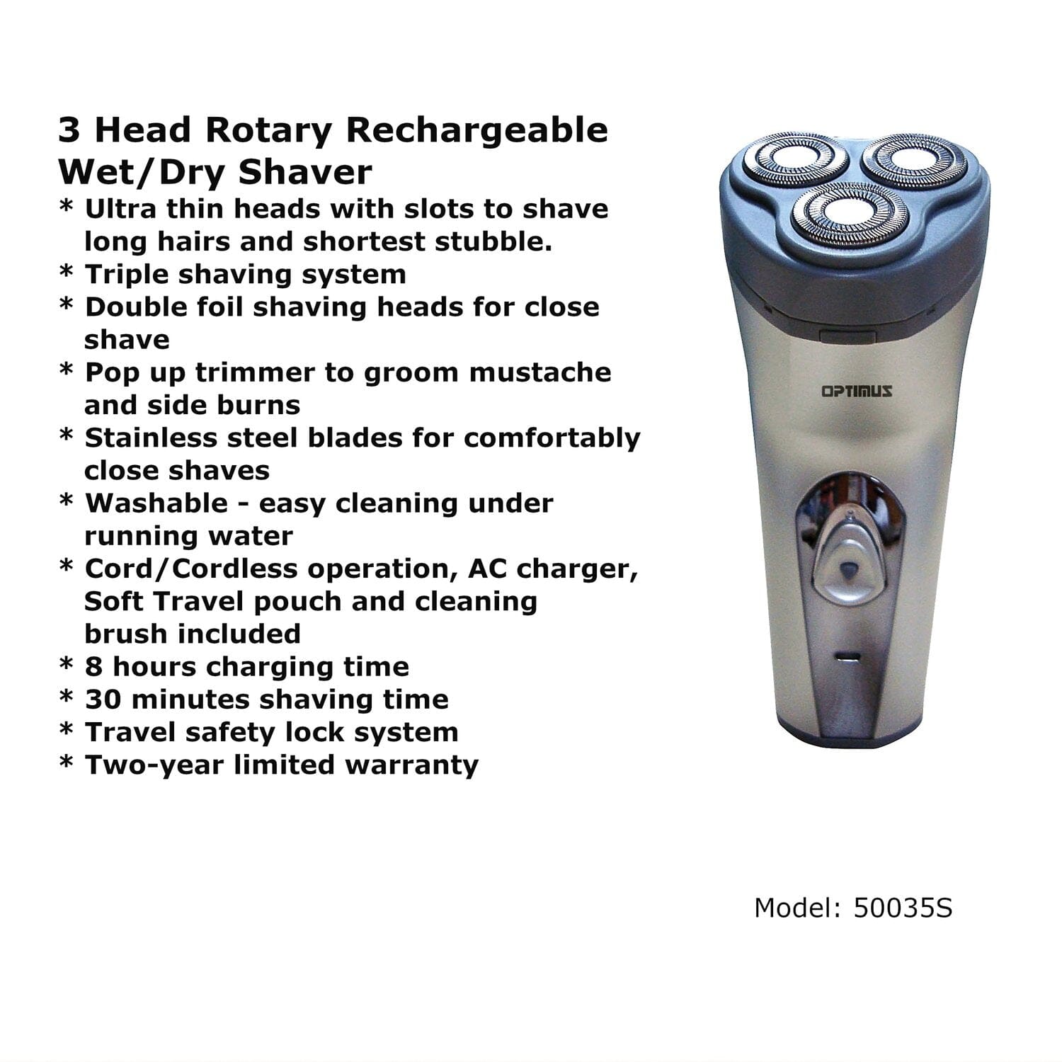 Optimus 50035 Head Rotary Rechargeable Wet/dry Shaver (Clear) Wholesale Pice Cheap Online