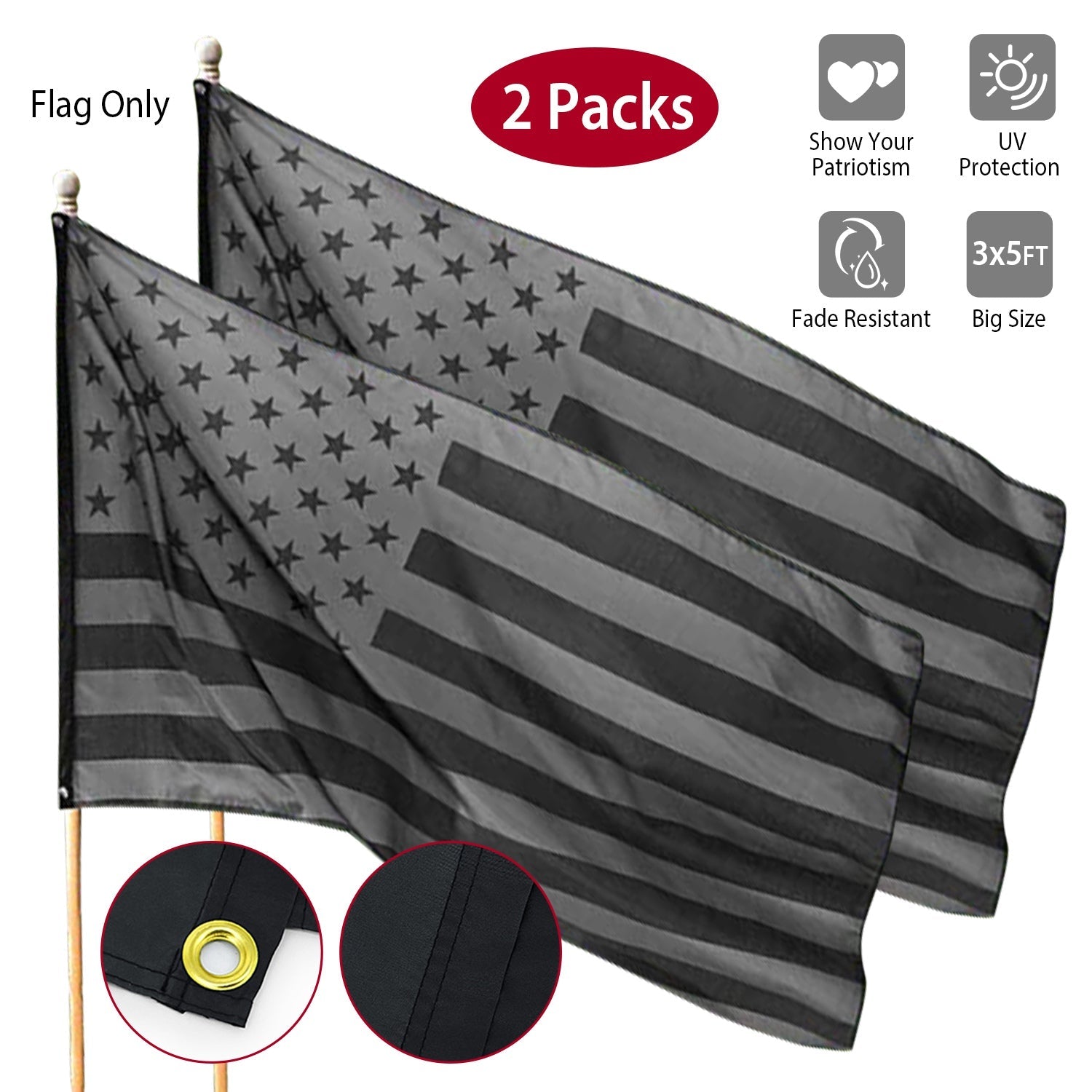 2-Pack: 3X5 Ft. All Black American Flag Outlet Free Shipping Authentic