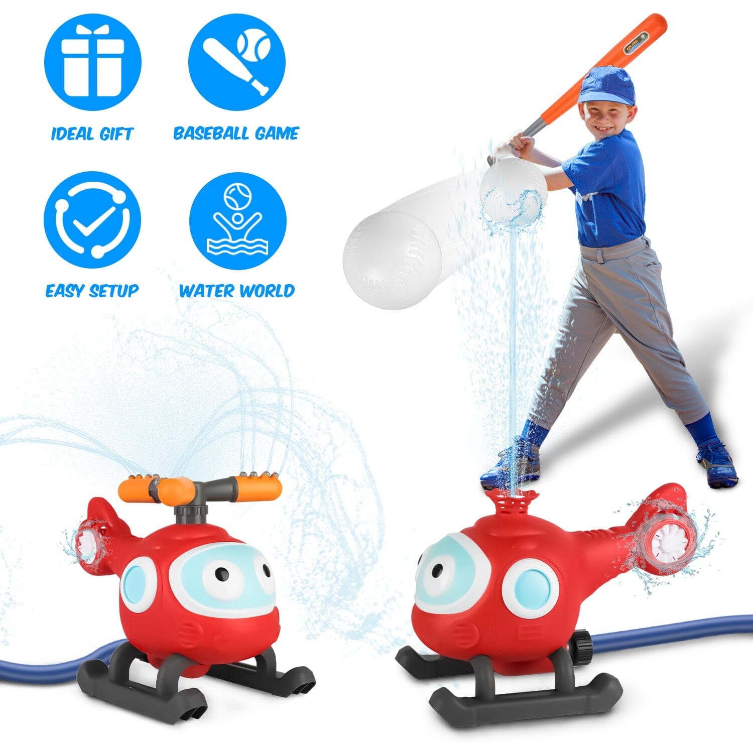 2-in-1 Water Sprinkler Baseball Helicopter Toy Where To Buy Low Pice