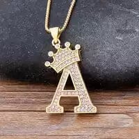 Stainless Steel Gold Overlay Hip Hop Crown A-Z Letters Necklace for Men and Women Outlet Buy