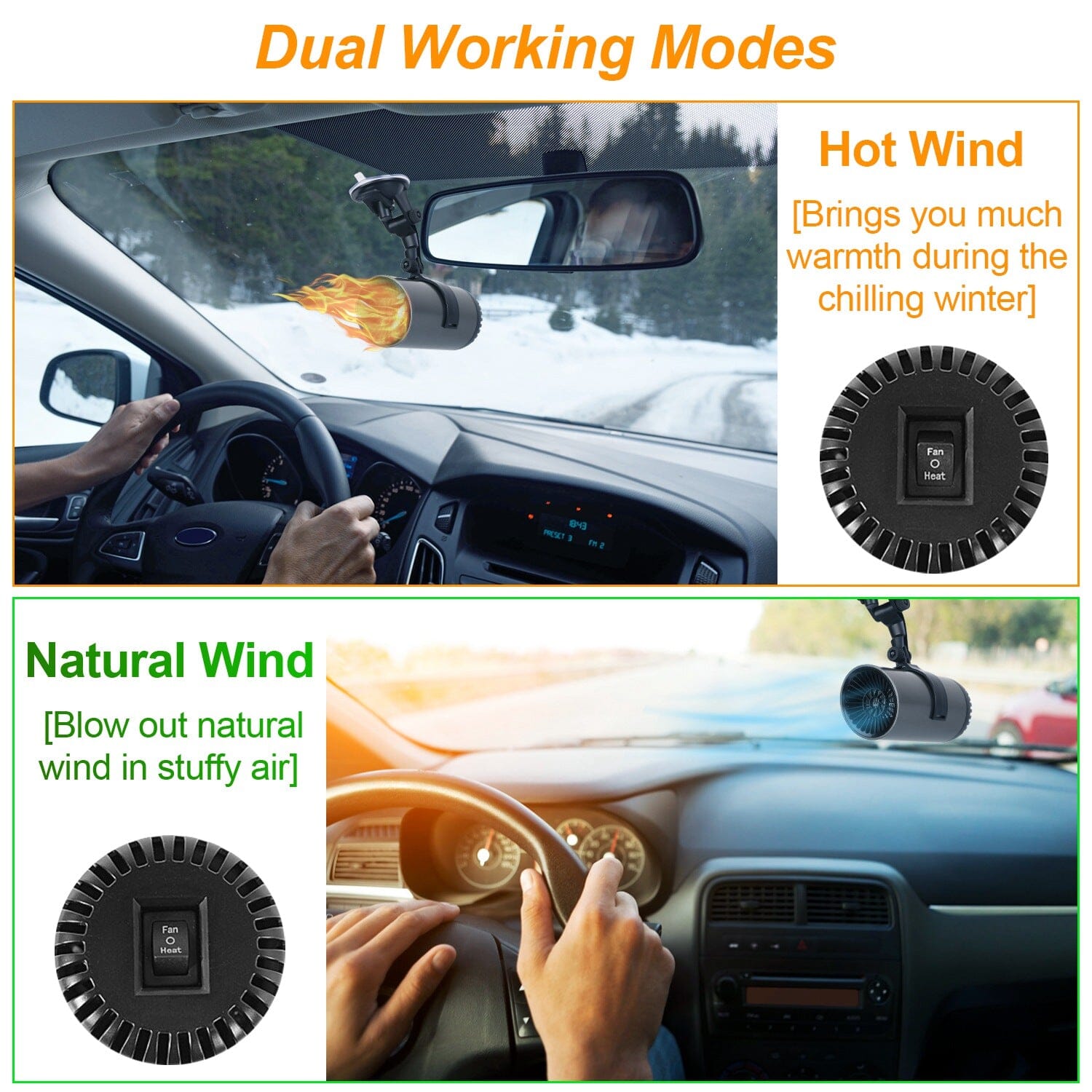 150W Portable Car Heater 2-in-1 Heating Cooling Fan Rotatable Demister Defroster Looking For Cheap Pice