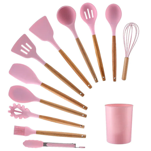 12-Piece: Wood Handle Silicone Kitchenware New Styles For Sale
