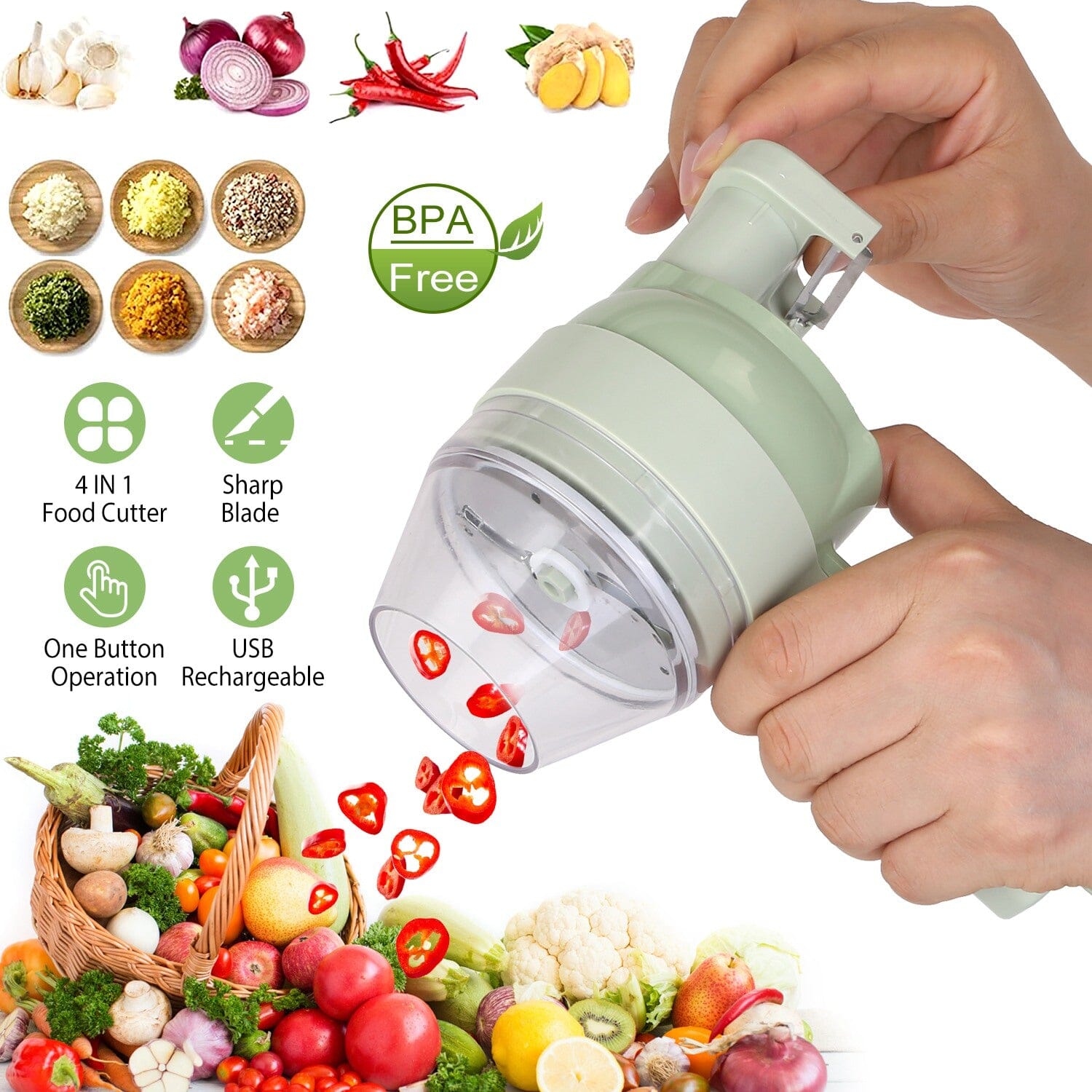 4-in-1 Handheld Electric Vegetable Chopper, Grinder, Slicer and Dicer Buy Cheap How Much