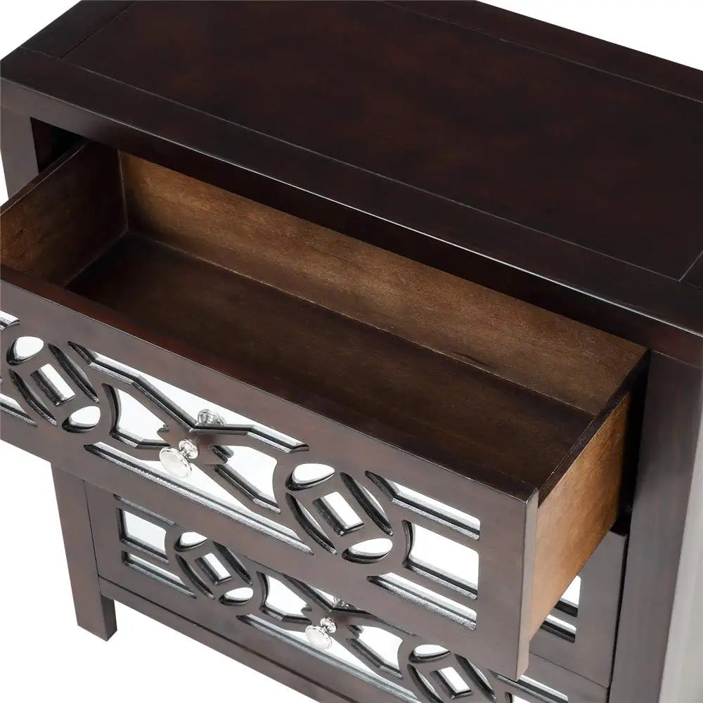 Mirrored Carved Pattern Modern Gold Finish Bedroom Nightstand Sale With Mastercard