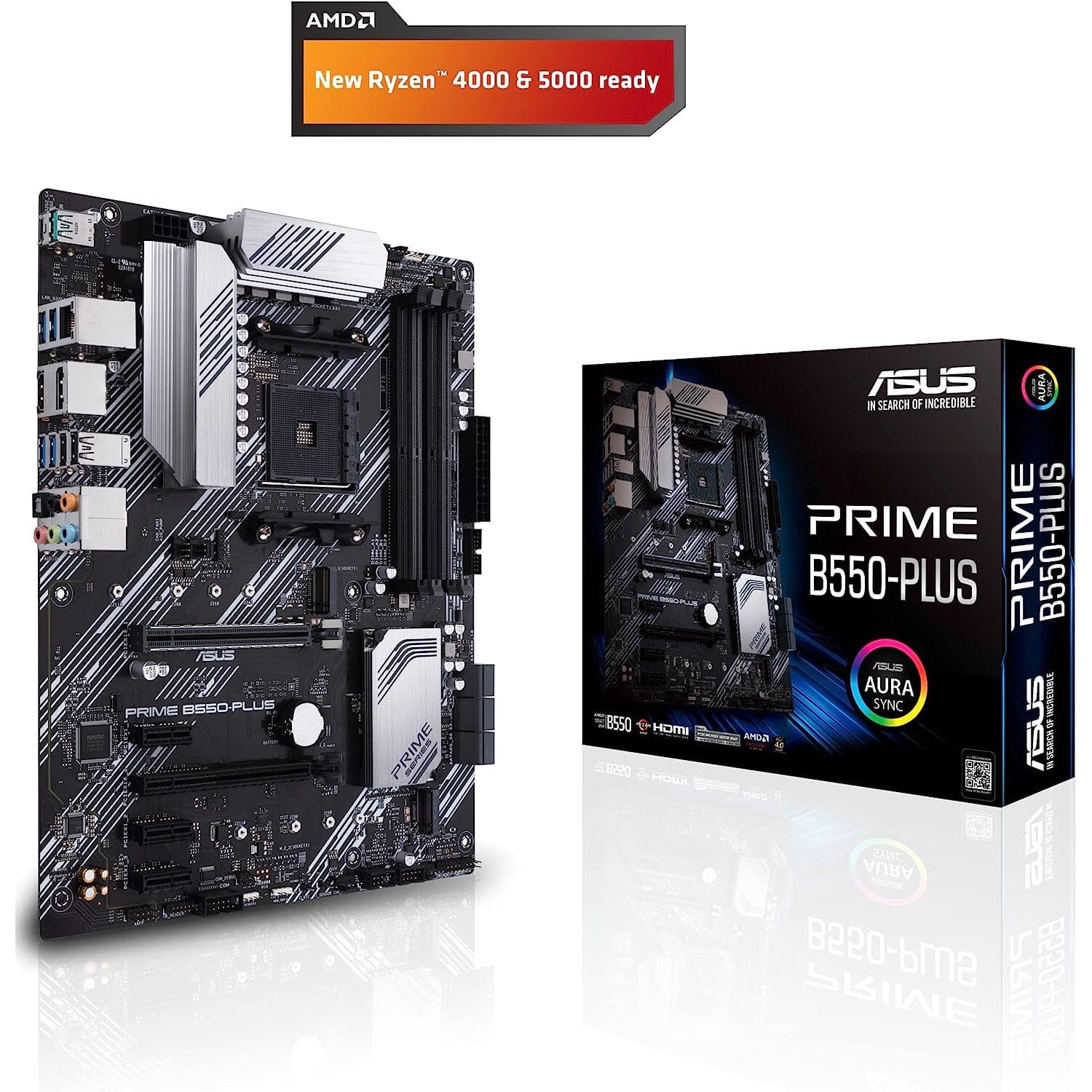 ASUS Prime B550-PLUS AMD AM4 Zen 3 Ryzen 5000 & 3rd Gen Ryzen ATX Motherboard (PCIe 4.0, ECC Memory, 1Gb LAN, HDMI 2.1, DisPlayPort 1.2 (4K@60HZ), Addressable Gen 2 RGB Header and Aura Sync) (Refurbis Visit Online