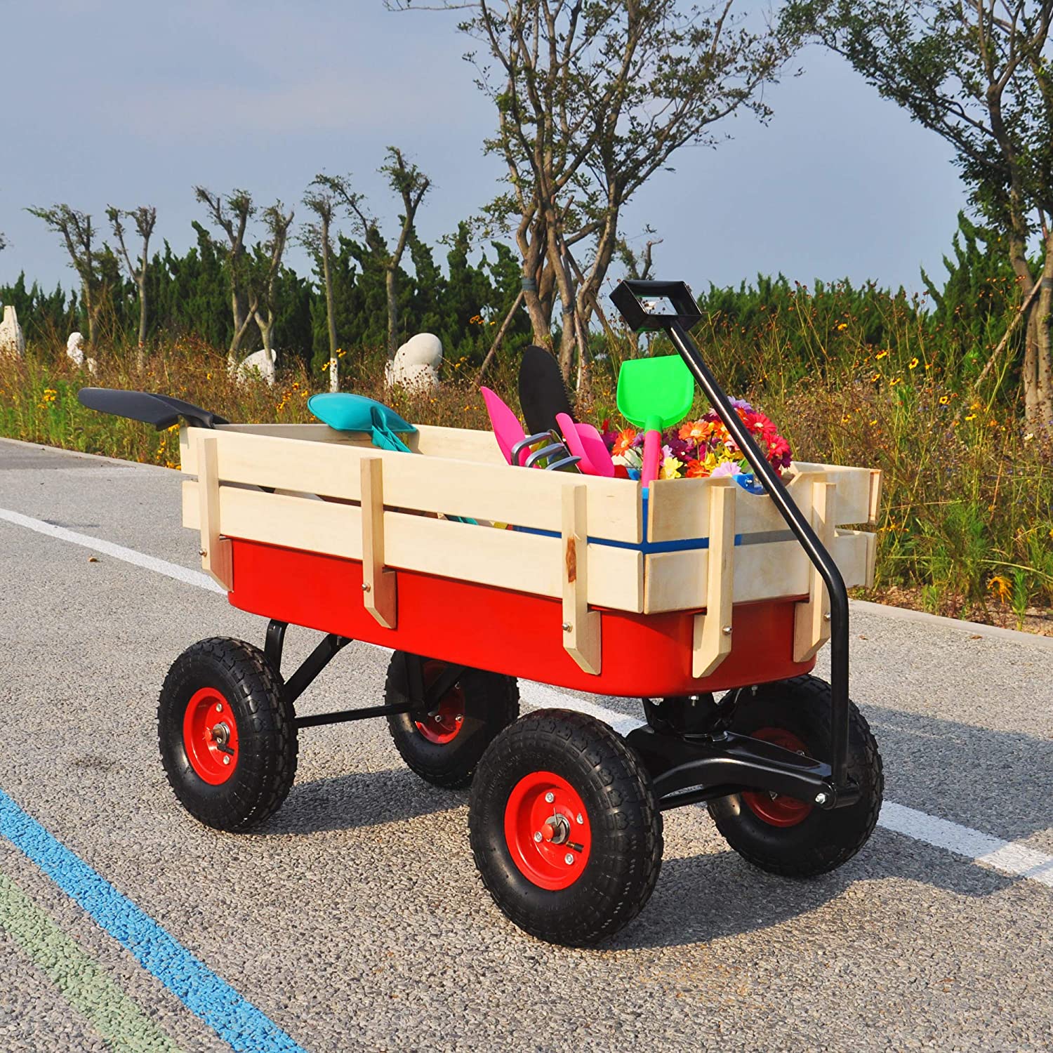 Children Outdoor Wagon All Terrain Pulling with Wood Railing Air Tires Cheap Sale Manchester Great Sale