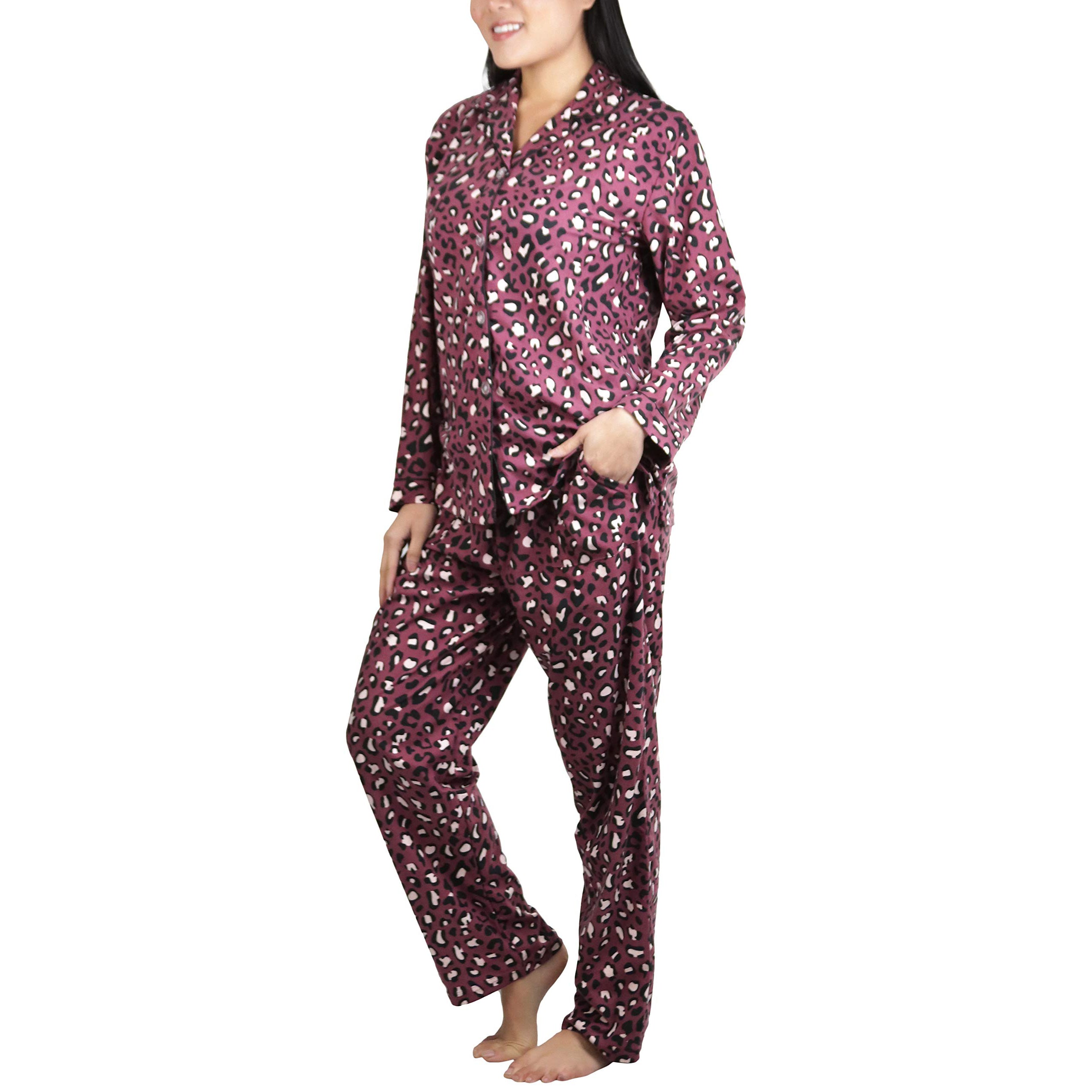 2-Piece Set: ToBeInStyle Women's Long Sleeve Button Down Top and Drawstring Bottom Pajama Set Cheap View