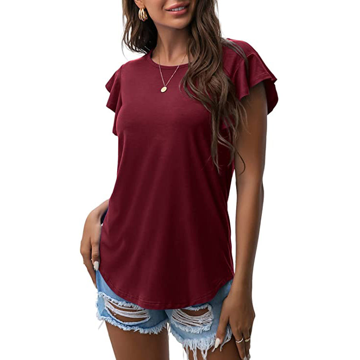 Summer Knit Ruffle Short Sleeve Top Cheap Sale Comfortable