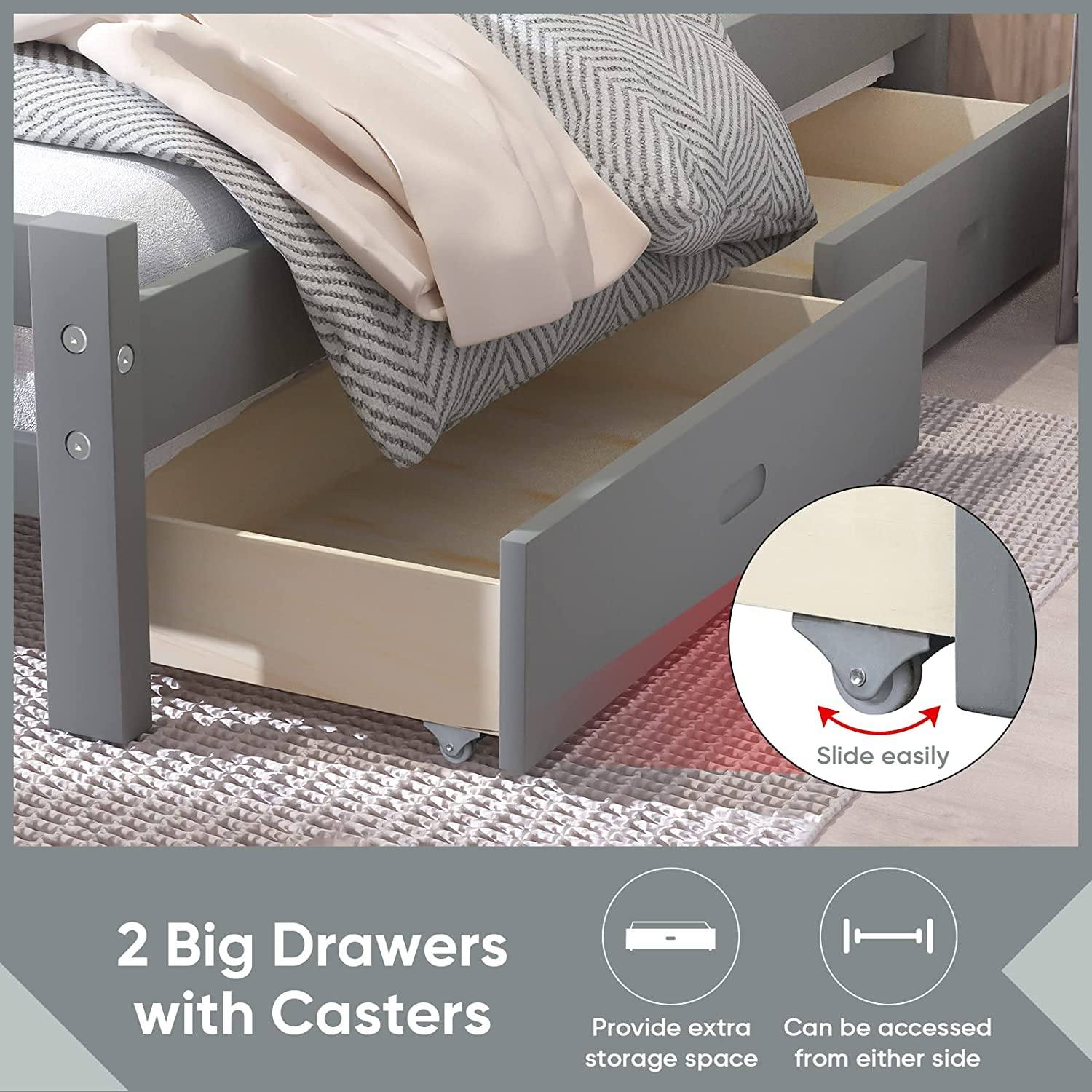 Full Platform Bed Frame with Two Storage Drawers Countdown Package Online