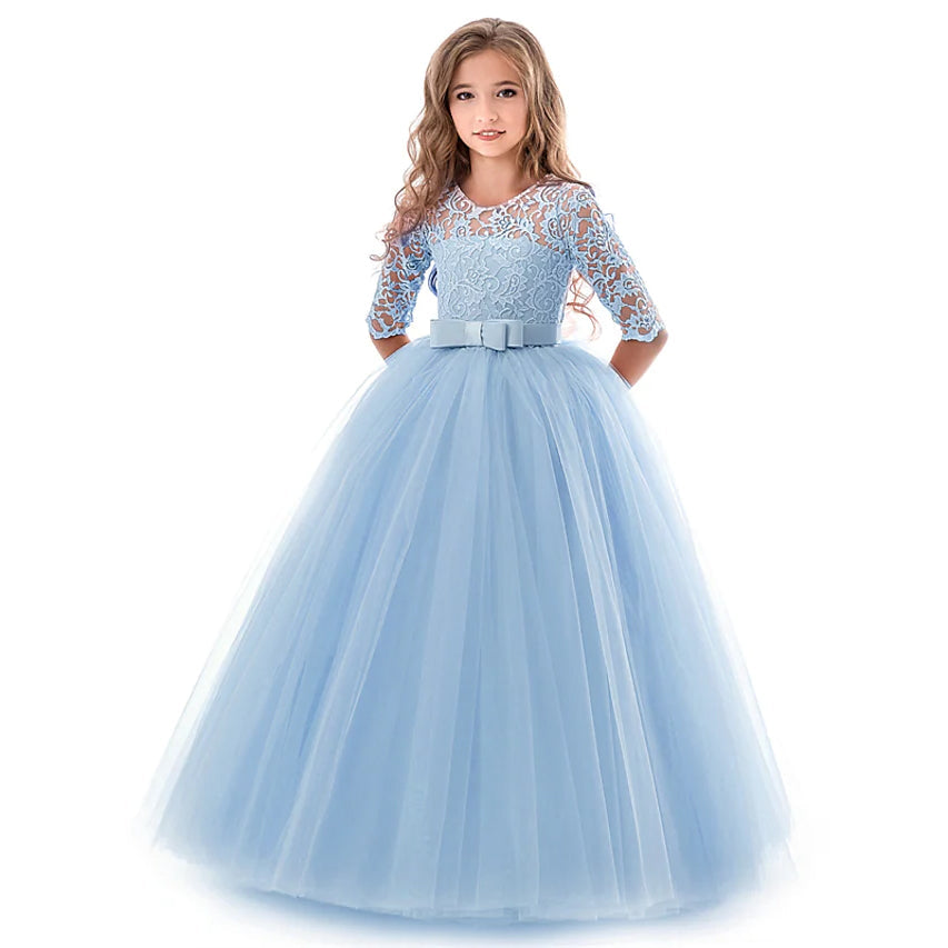 Girls' Floral Lace Solid Tulle Maxi Short Sleeve Vintage Gowns Dresses Outlet Locations Sale Online