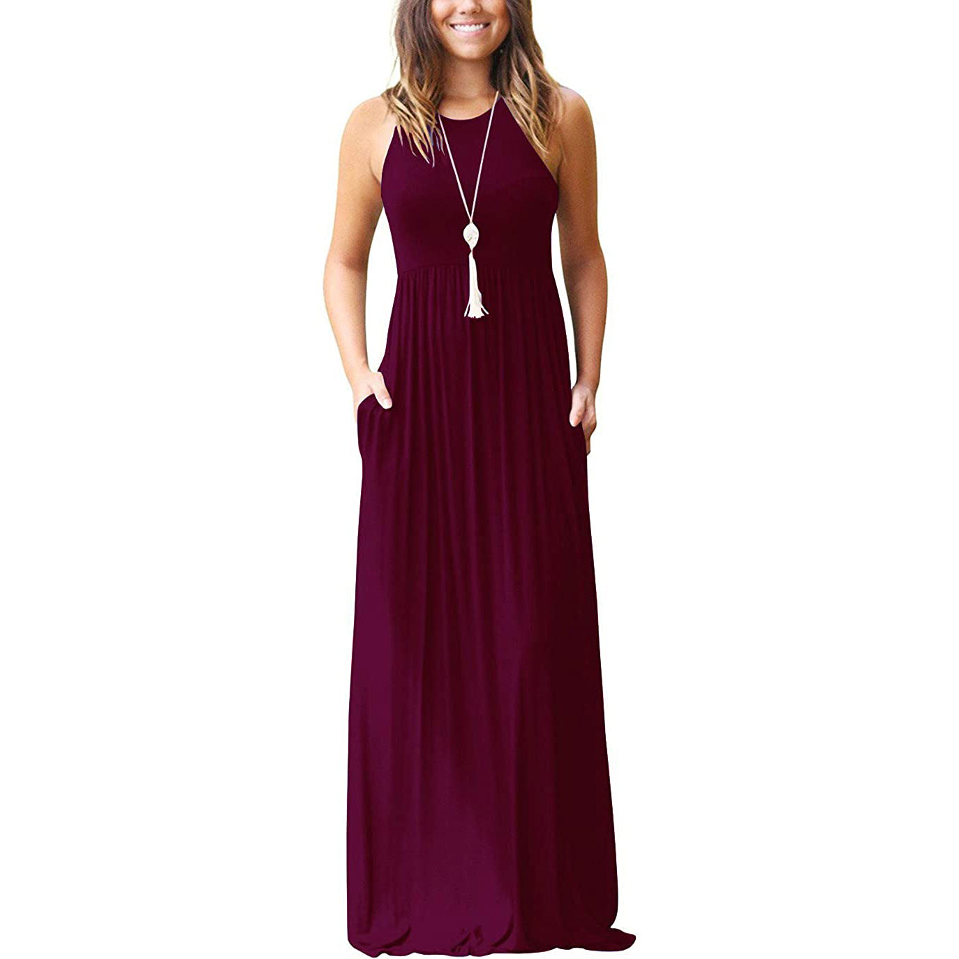 Women's Fashion Summer Sleeveless Racerback Loose Plain Maxi Dresses Discount Collections