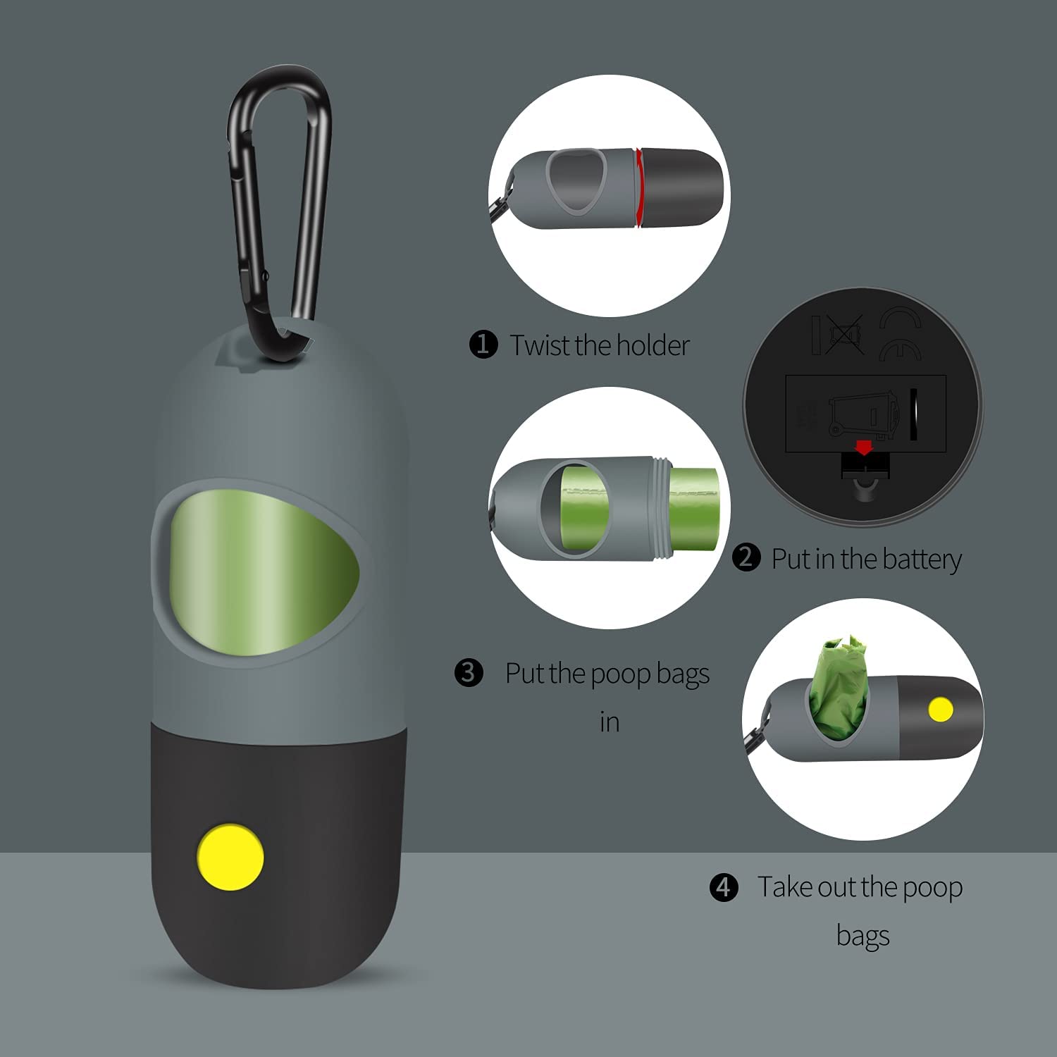 2-Pack: Dog Poop Bag Dispenser with Built-in LED Flashlight With Mastercard