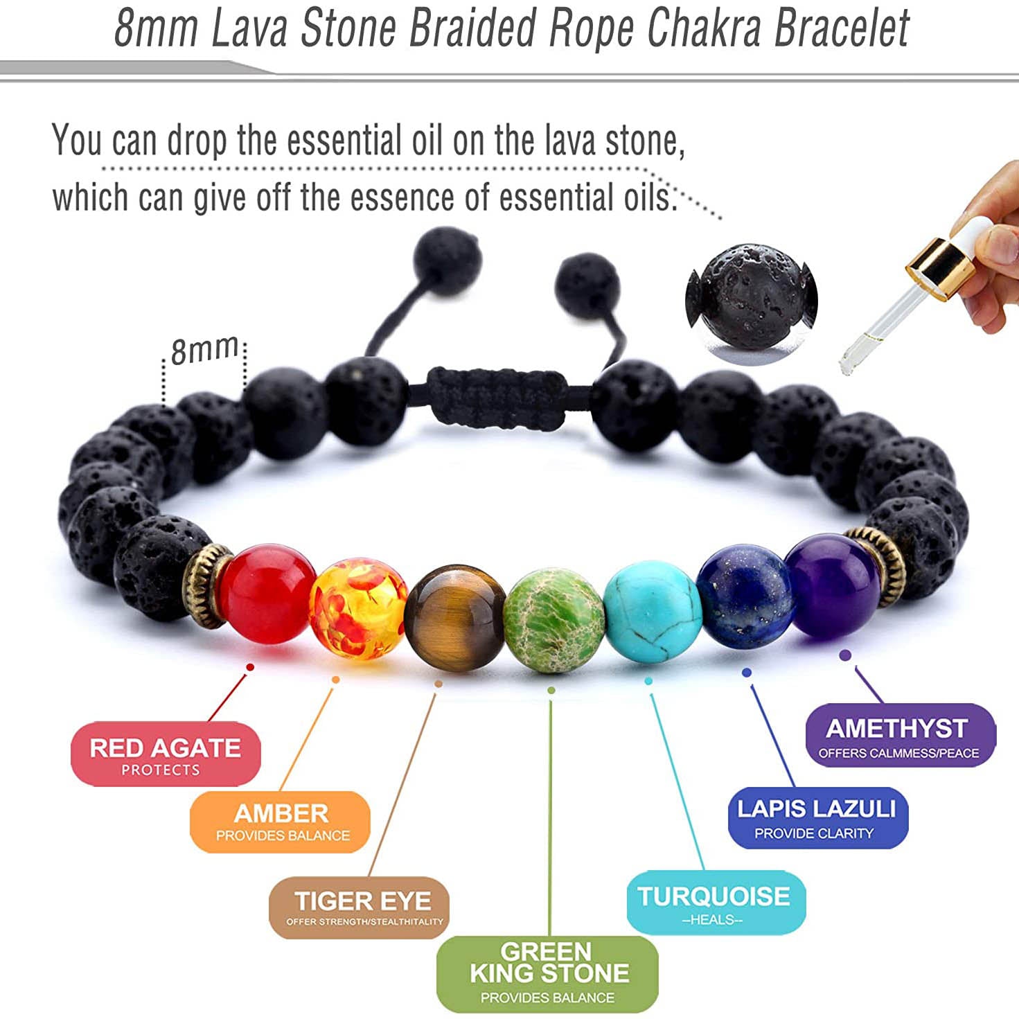 8mm Lava Rock 7 Chakras Braided Bracelet Outlet Affordable