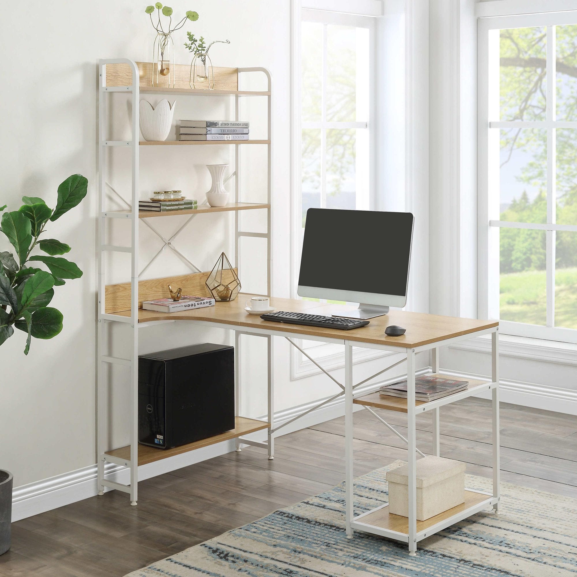 Computer Desk with 4 Tier Storage Shelves Large L-Shaped Clearance Shop