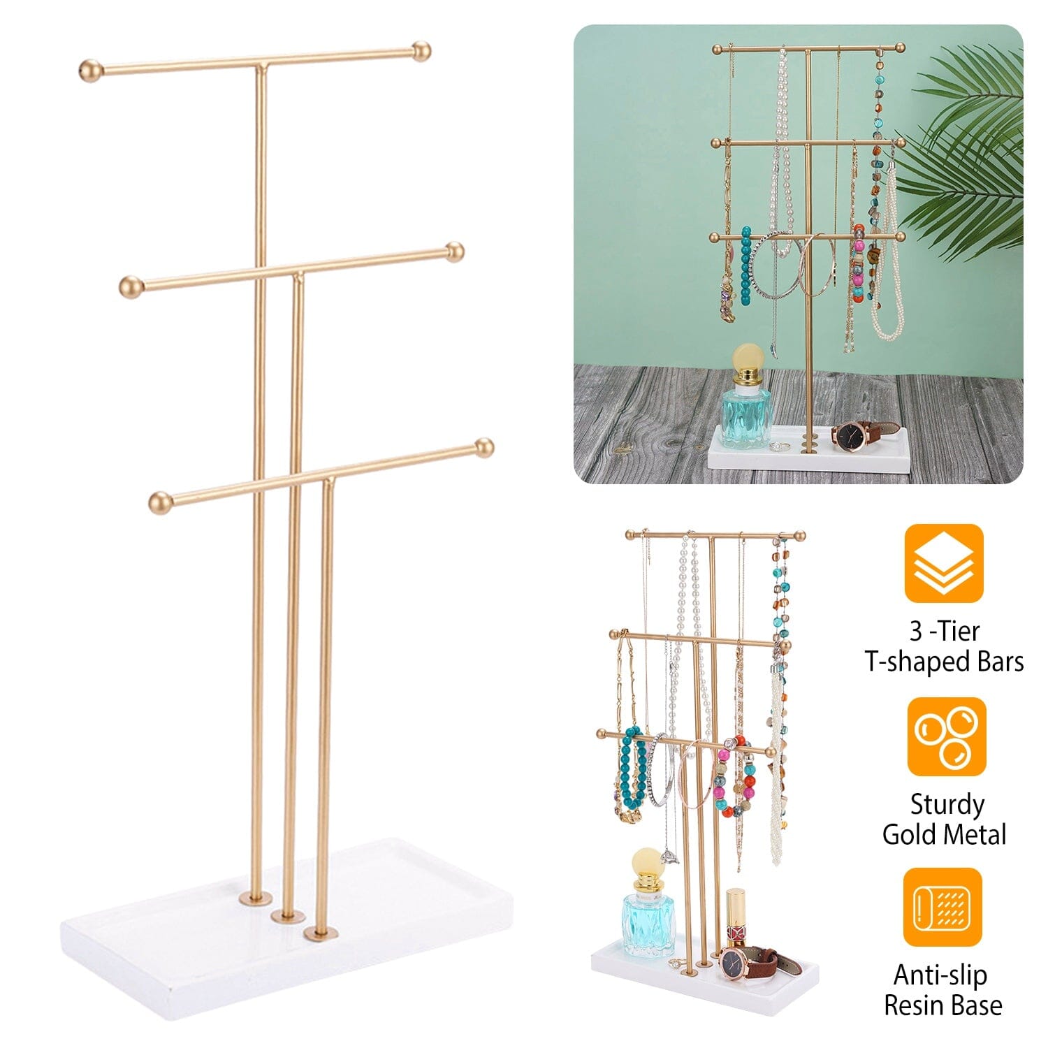 3-Tier Gold Metal Tabletop Jewelry Tree Stand Sale Original