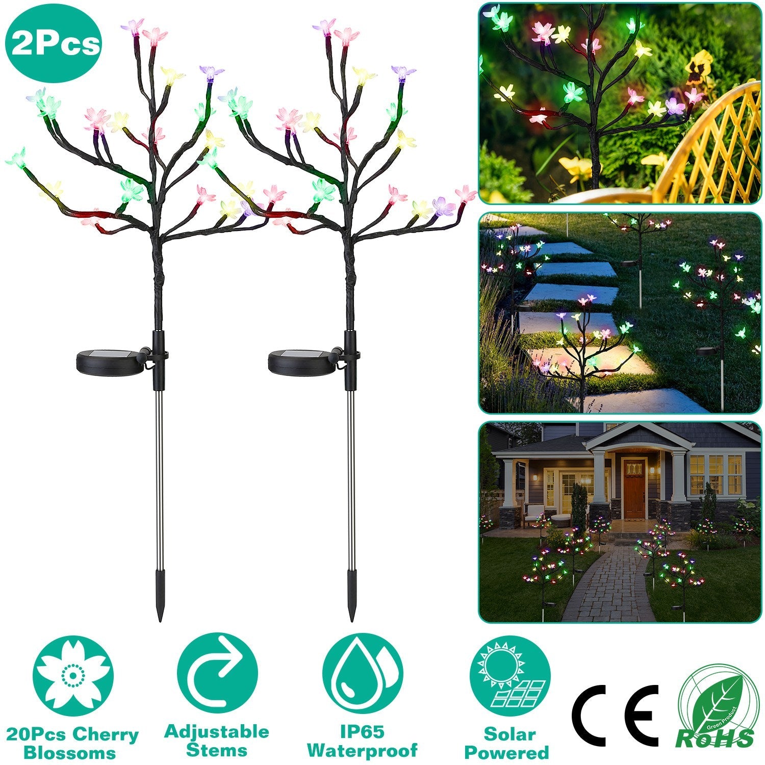 2-Piece: Outdoor Solar Light Cherry Blossom Flower Landscape Light Clearance 2025