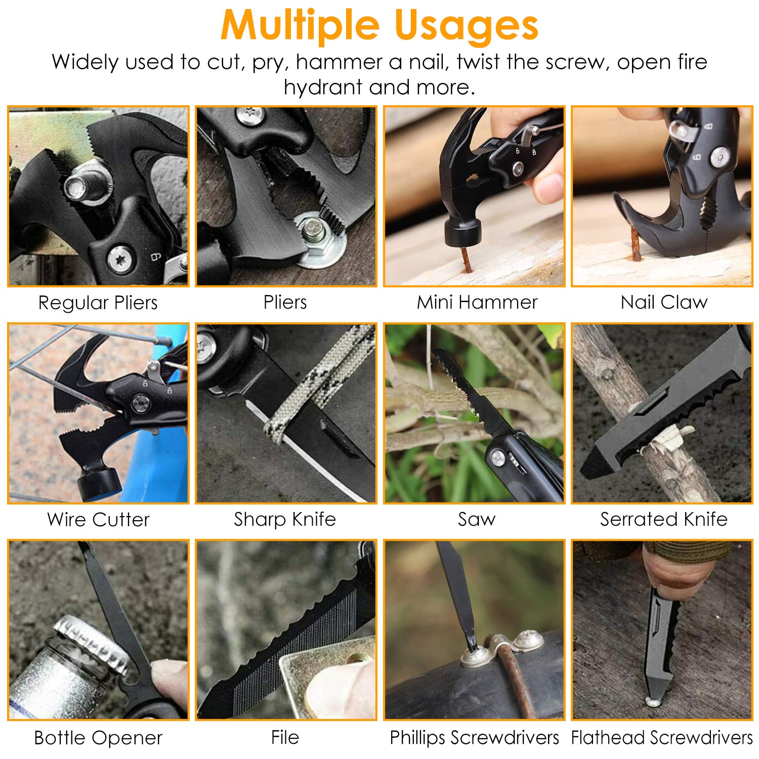 12-in-1 Stainless Steel Portable Hammer Multitool Outlet Footaction