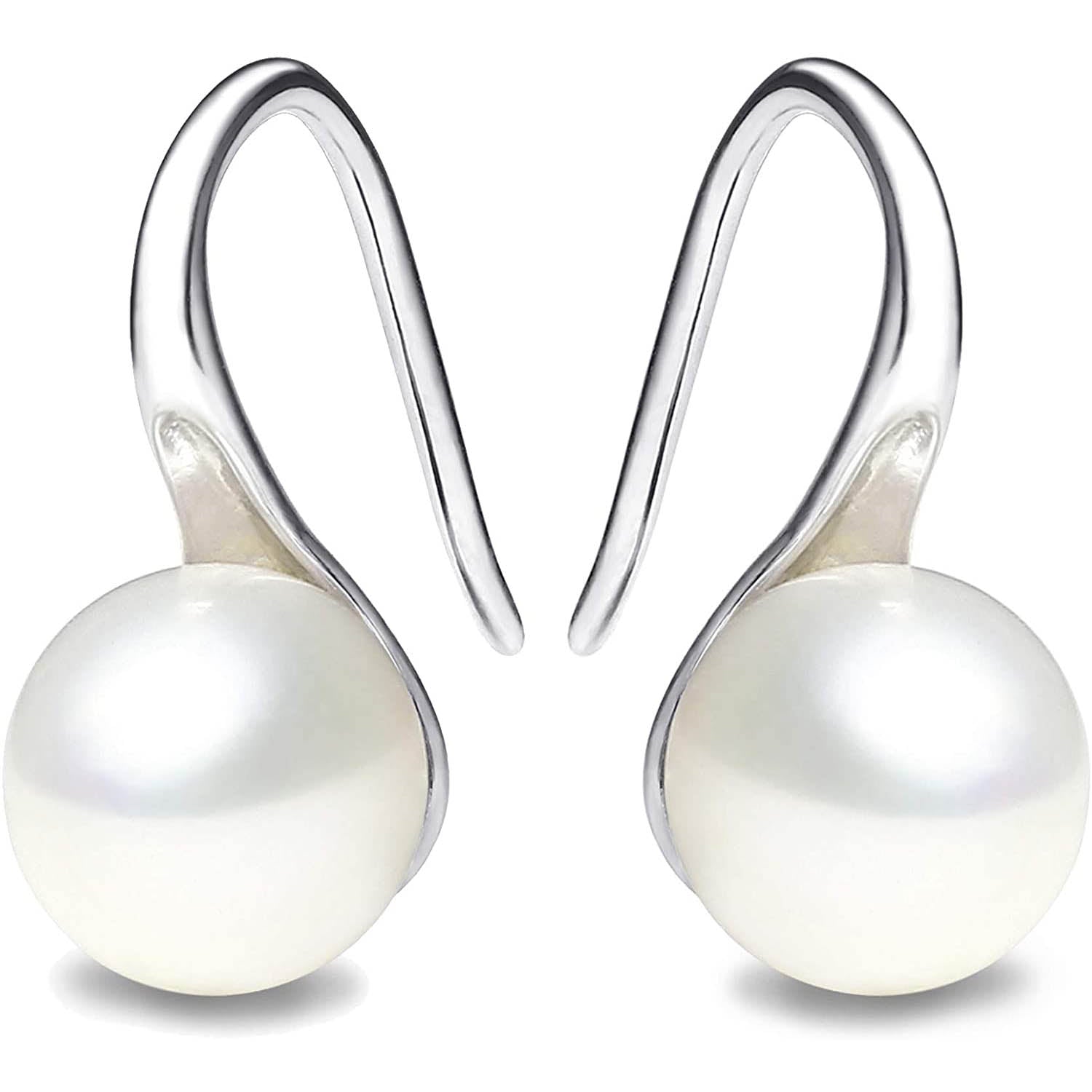 925 Sterling Silver 7.5-8mm White Freshwater Cultured Pearl Dangle Drop Earrings Online Cheap Pice